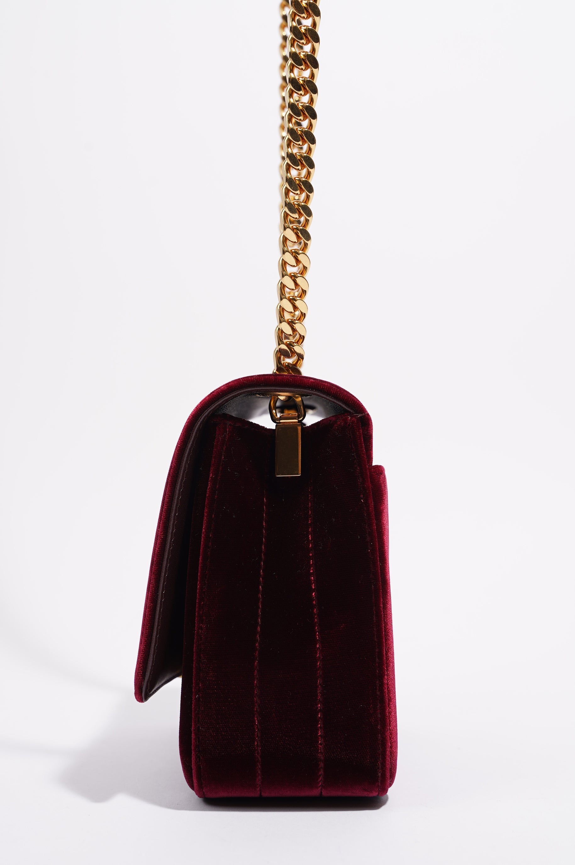 Saint Laurent Womens Vicky Burgundy Velvet Small