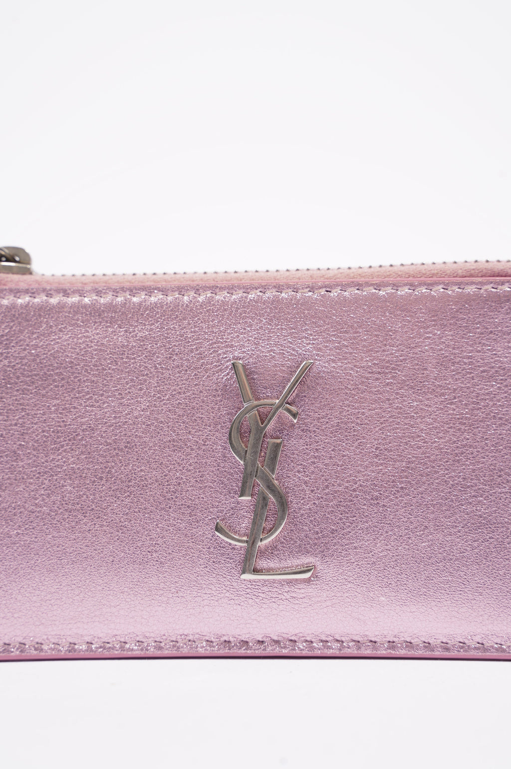 Saint Laurent Womens Zip Wallet Metallic Pink