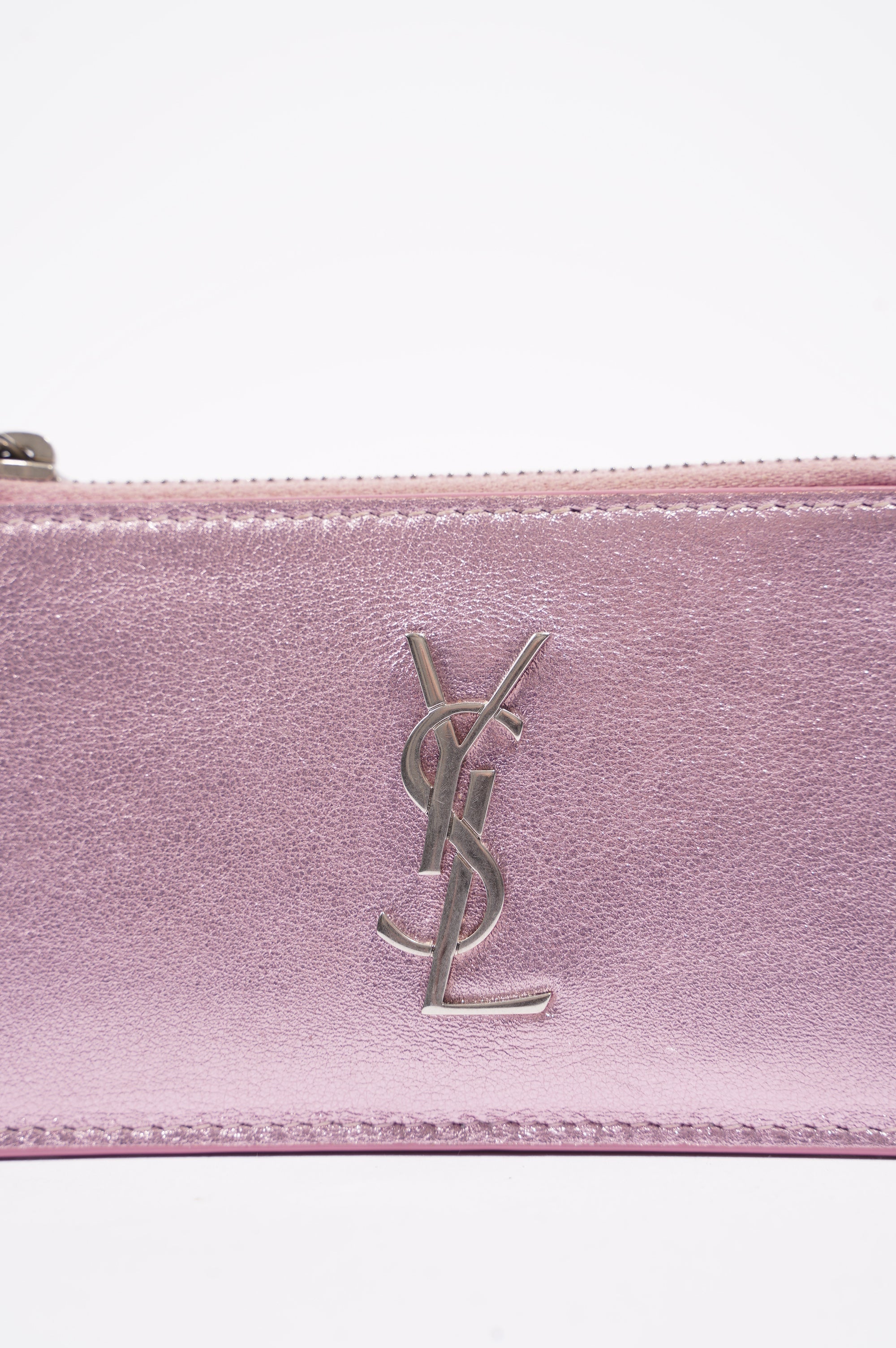 Saint Laurent Womens Zip Wallet Metallic Pink