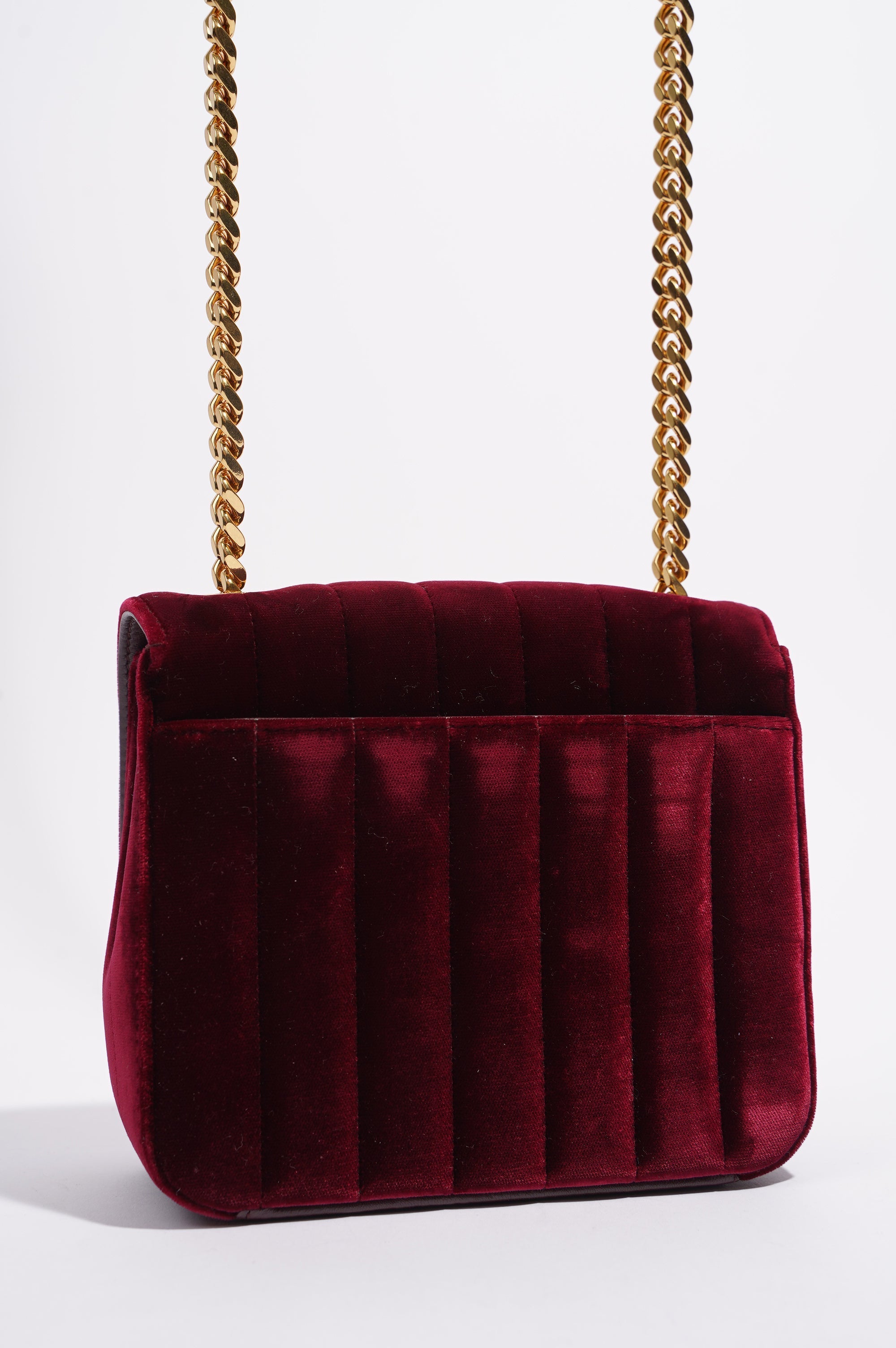 Saint Laurent Womens Vicky Burgundy Velvet Small