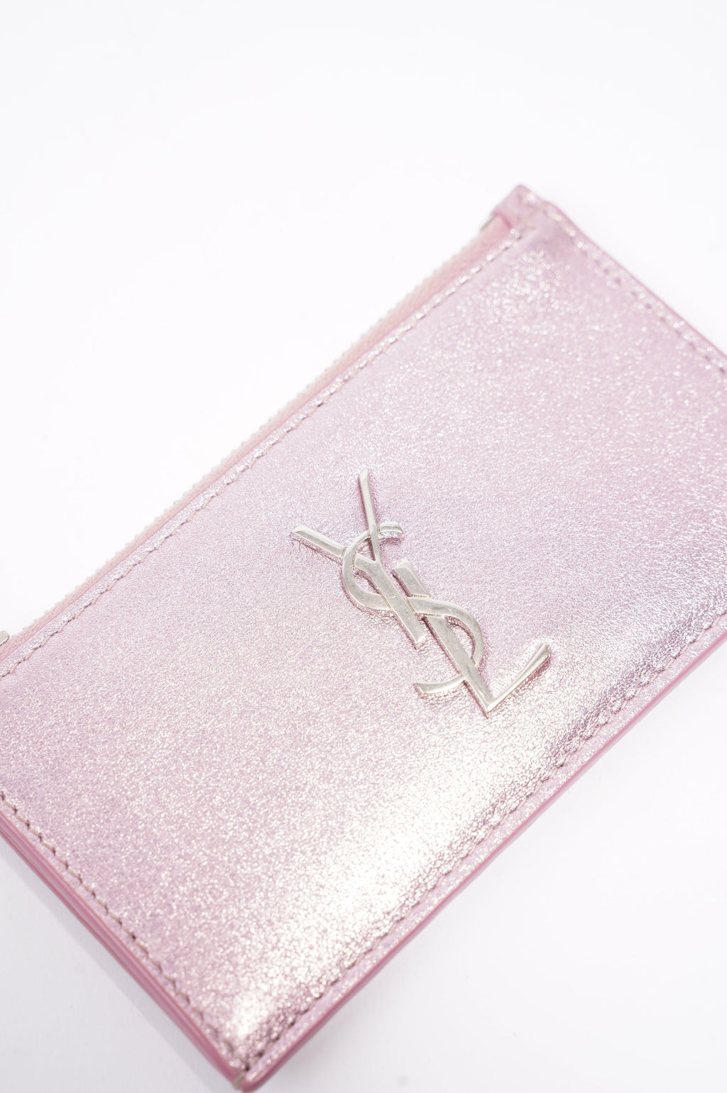 Saint Laurent Womens Zip Wallet Metallic Pink