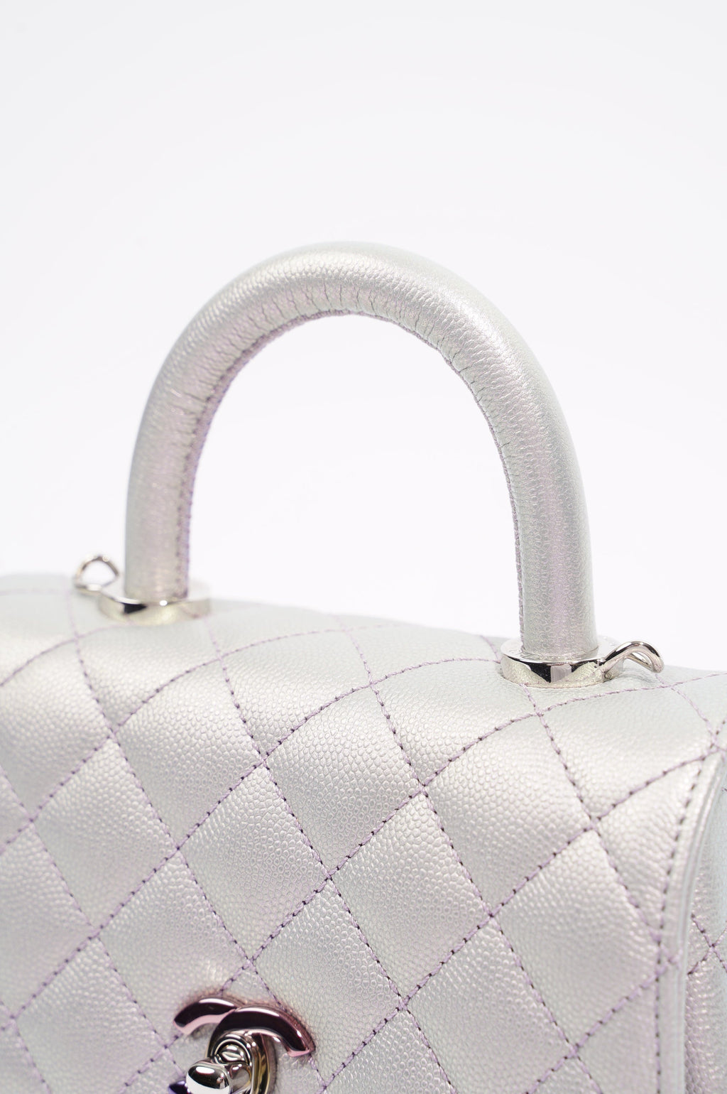 Chanel Womens 21K Coco Handle Iridescent Purple Caviar Mini
