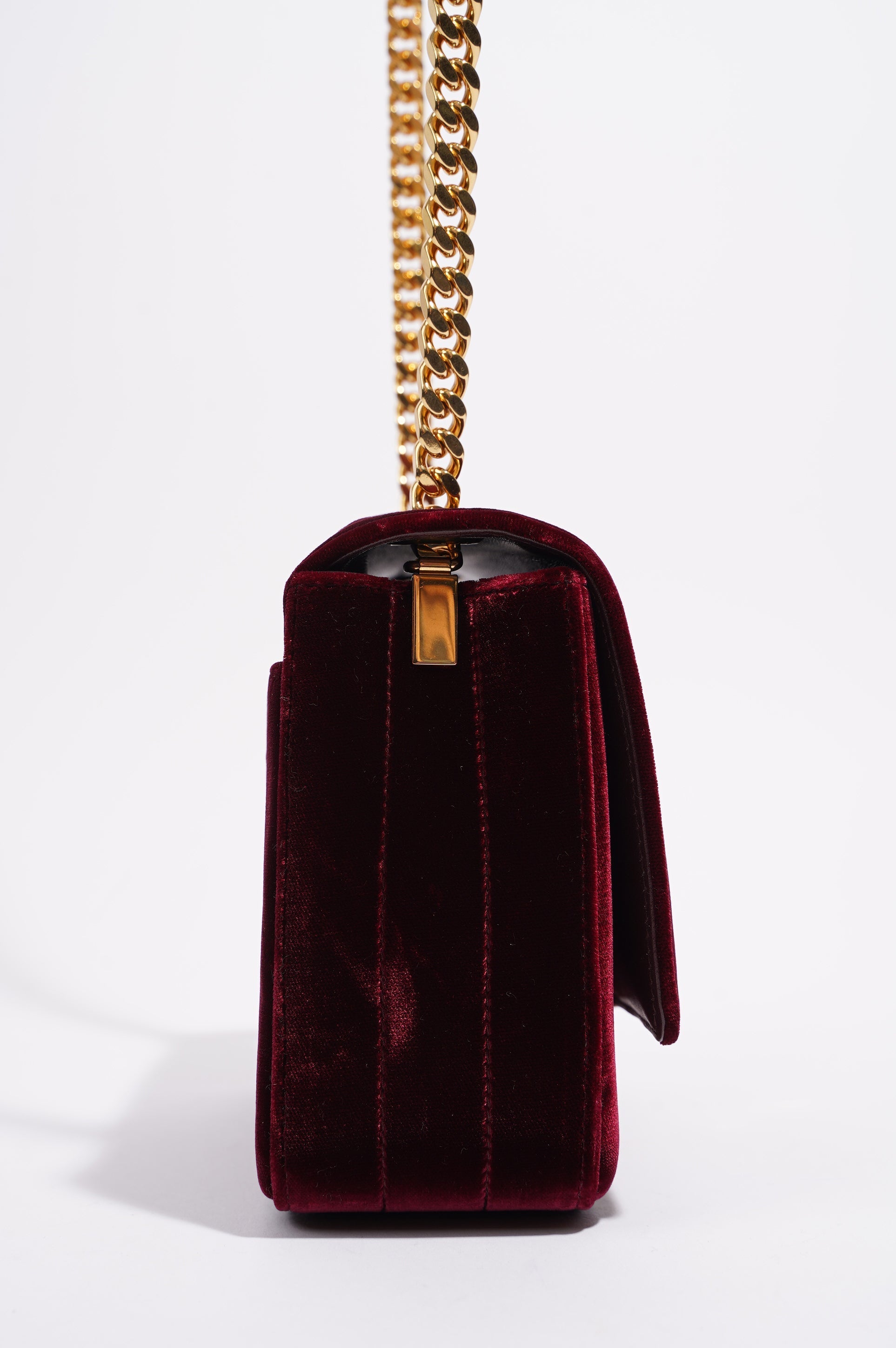 Saint Laurent Womens Vicky Burgundy Velvet Small