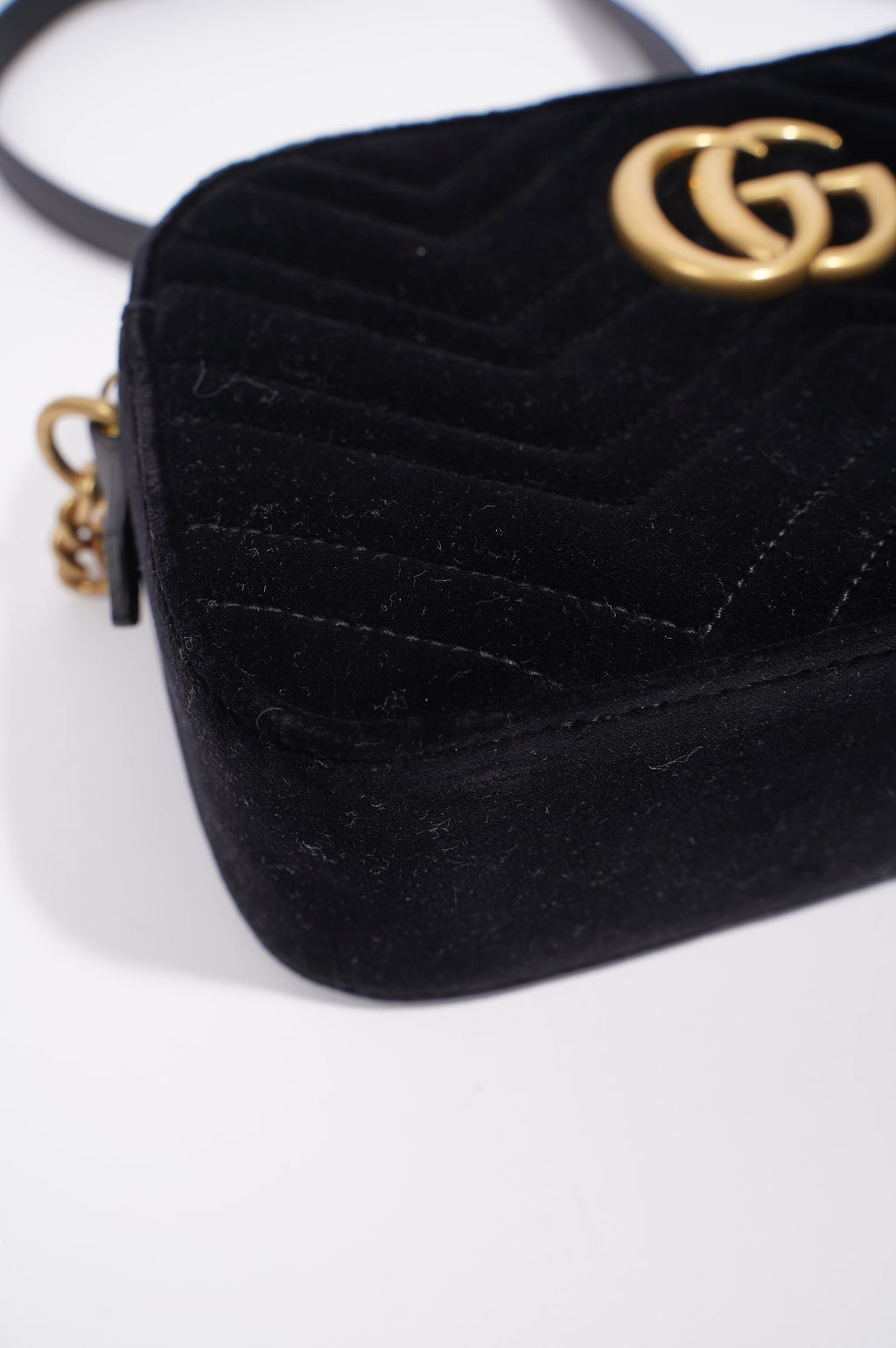 Gucci Womens GG Marmont Zip Bag Black Velvet Small