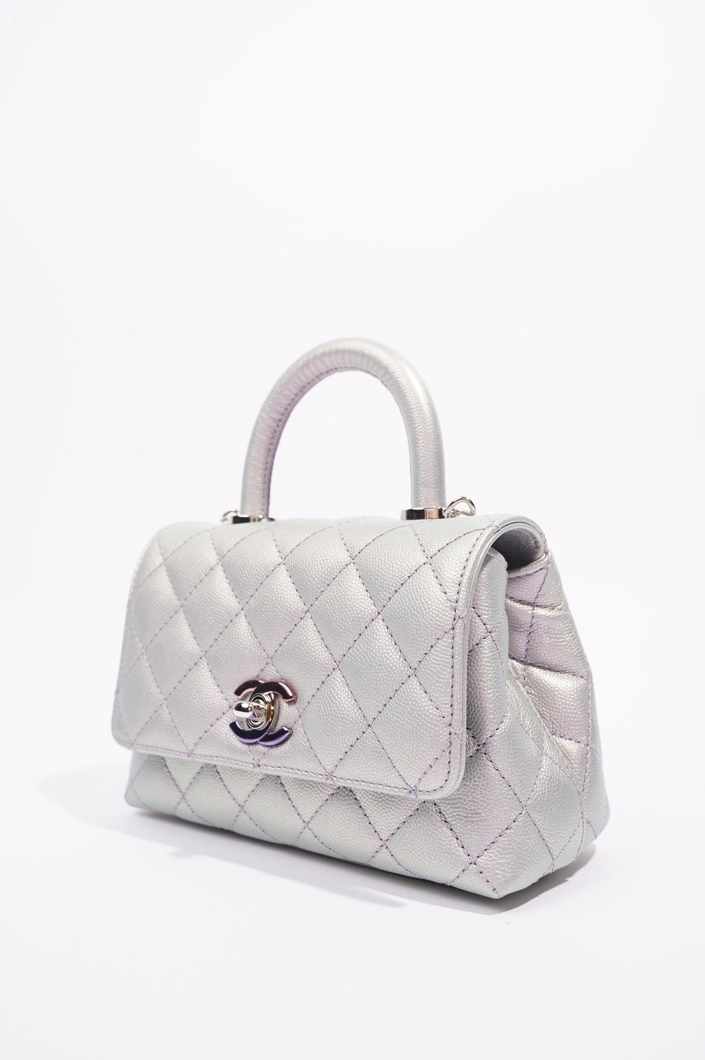 Chanel Womens 21K Coco Handle Iridescent Purple Caviar Mini