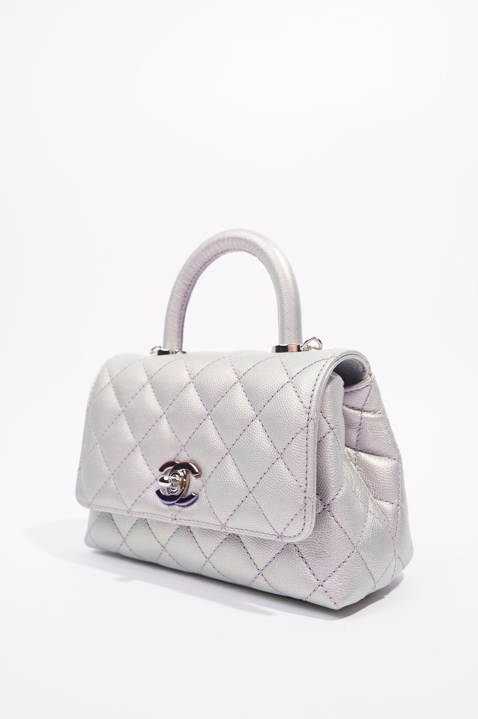 Chanel Womens 21K Coco Handle Iridescent Purple Caviar Mini