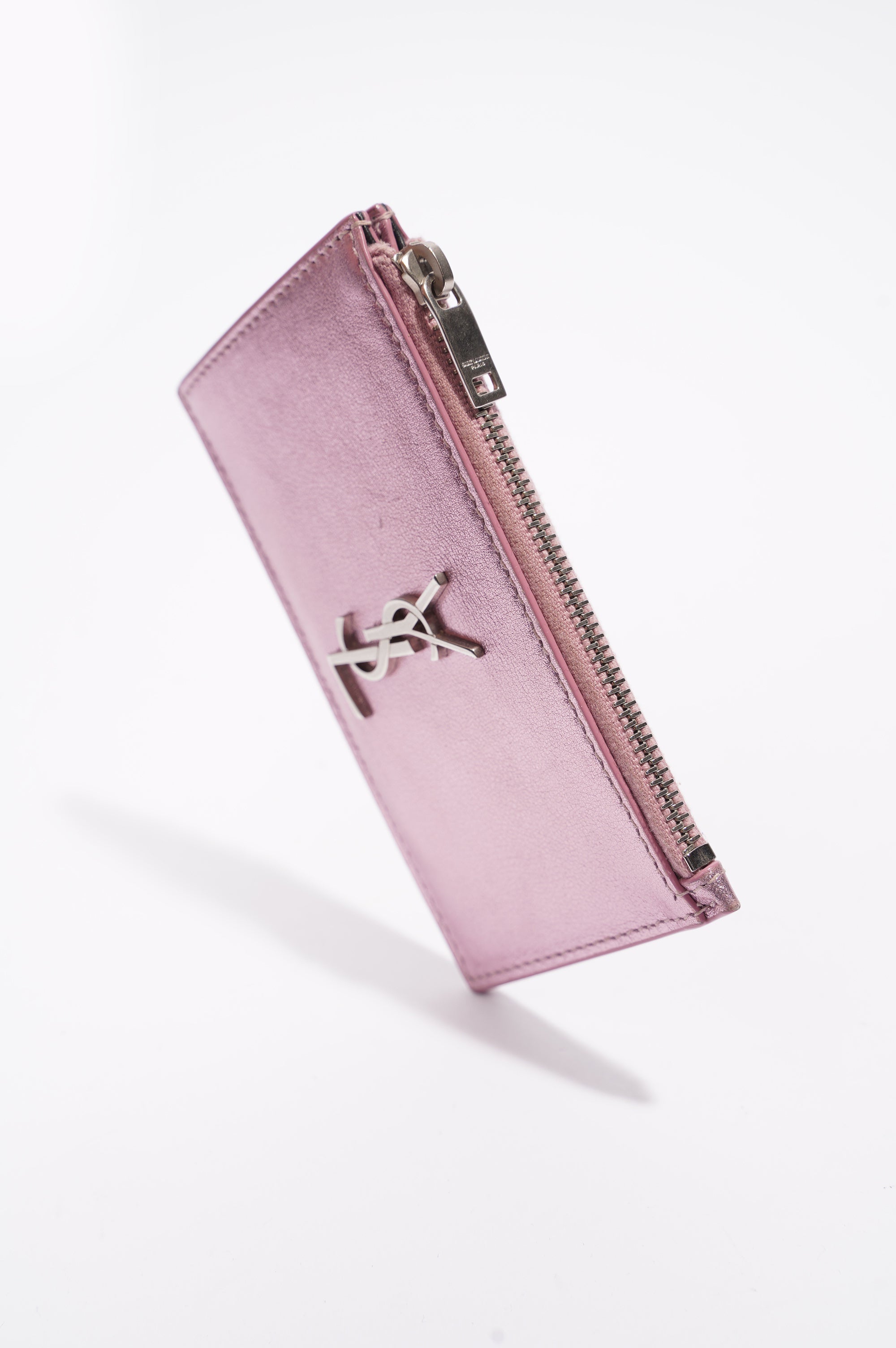 Saint Laurent Womens Zip Wallet Metallic Pink