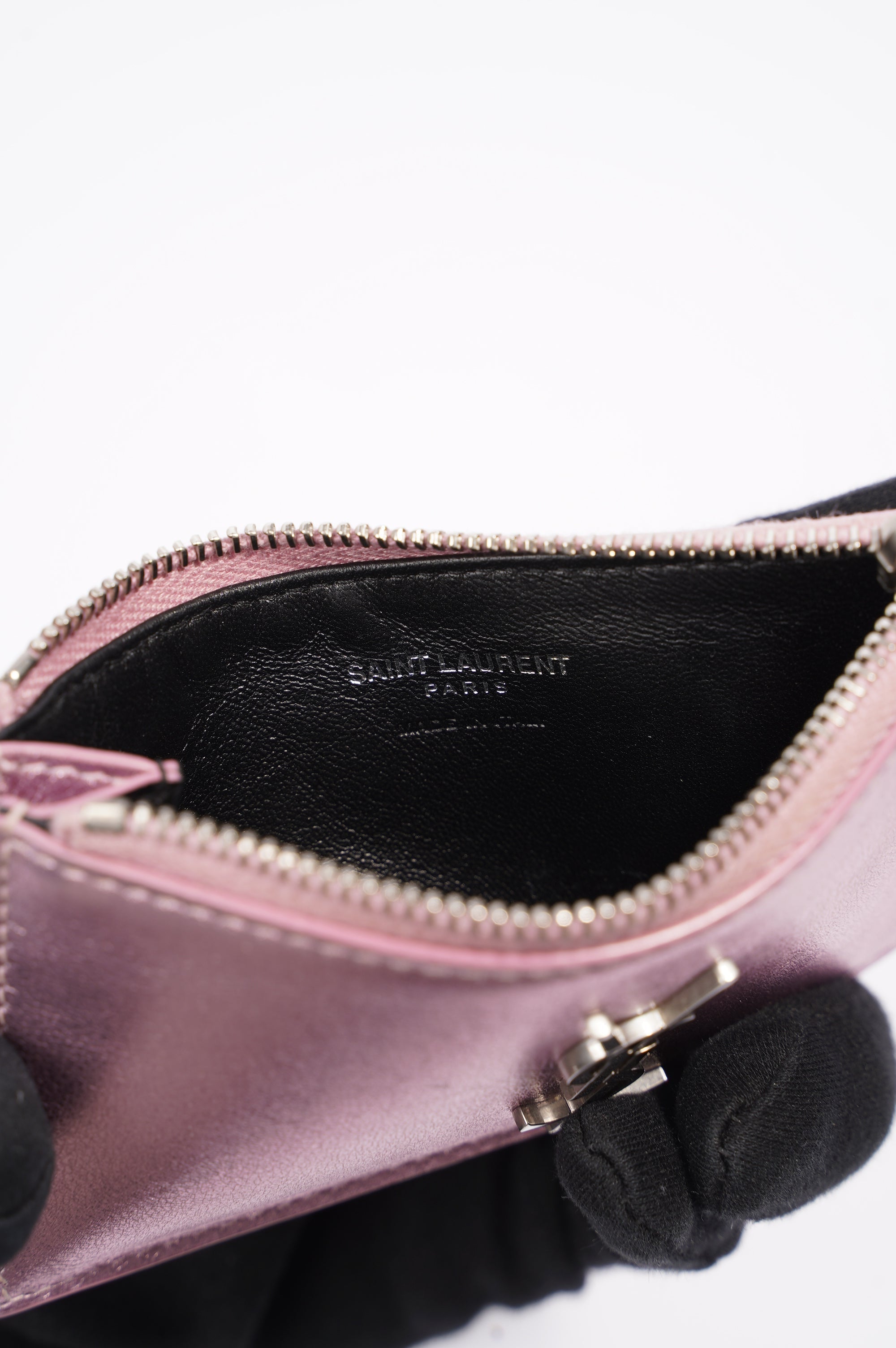 Saint Laurent Womens Zip Wallet Metallic Pink