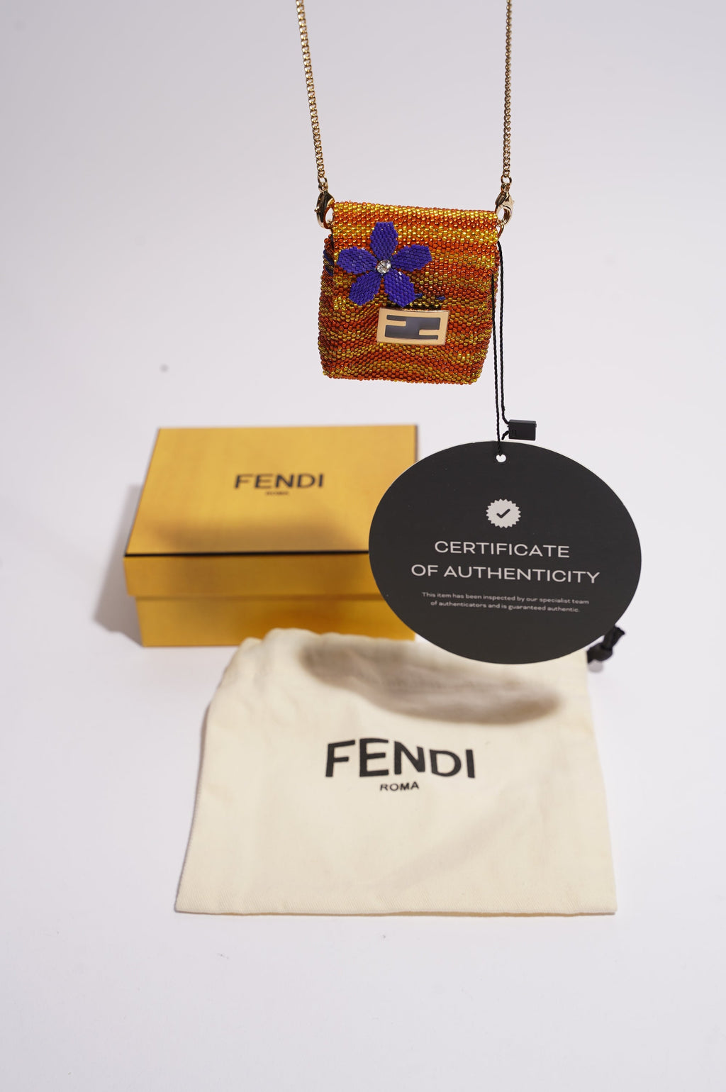 Fendi Womens Pico Baguette Charm Beads Orange / Yellow
