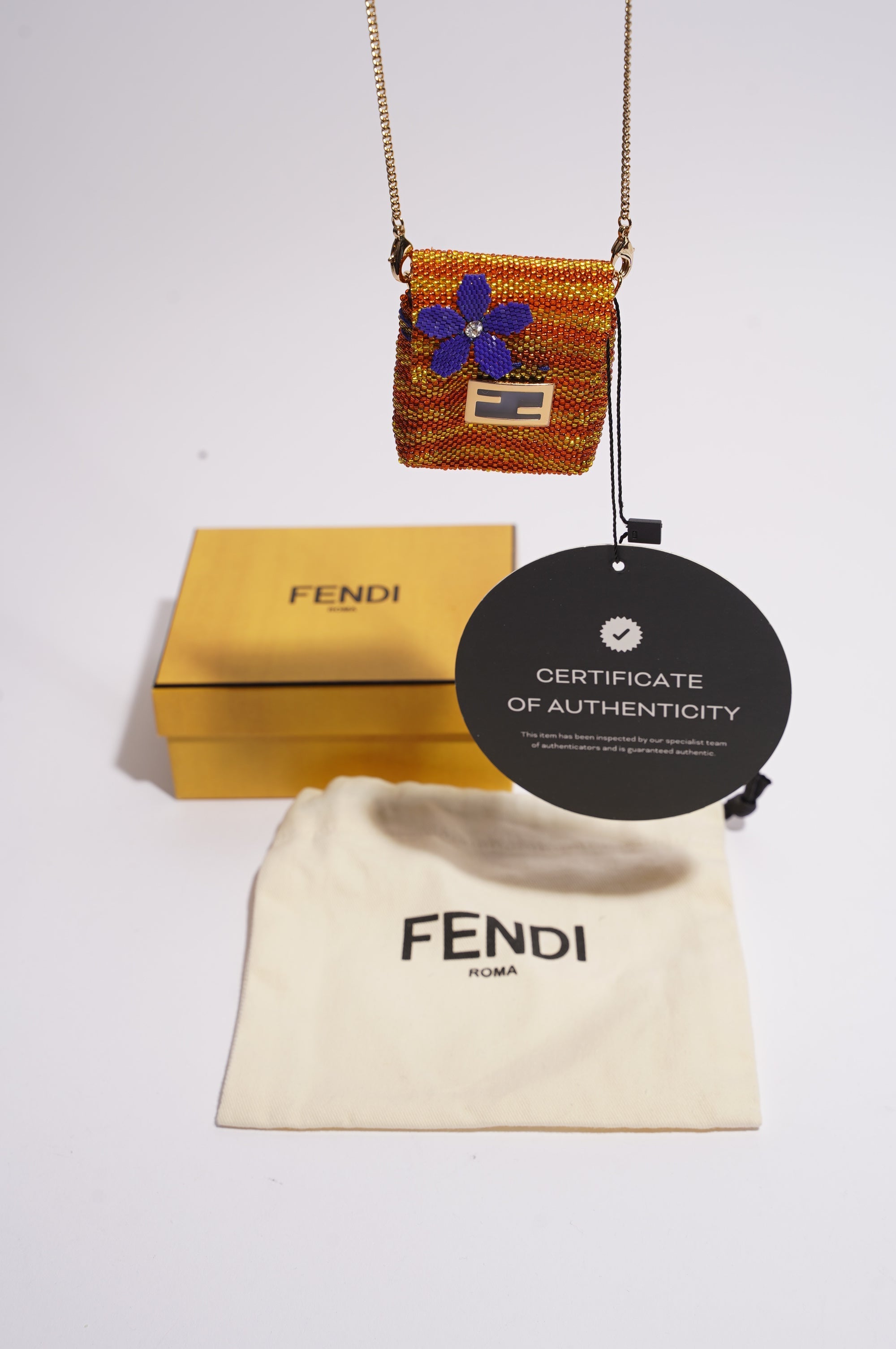 Fendi Womens Pico Baguette Charm Beads Orange / Yellow