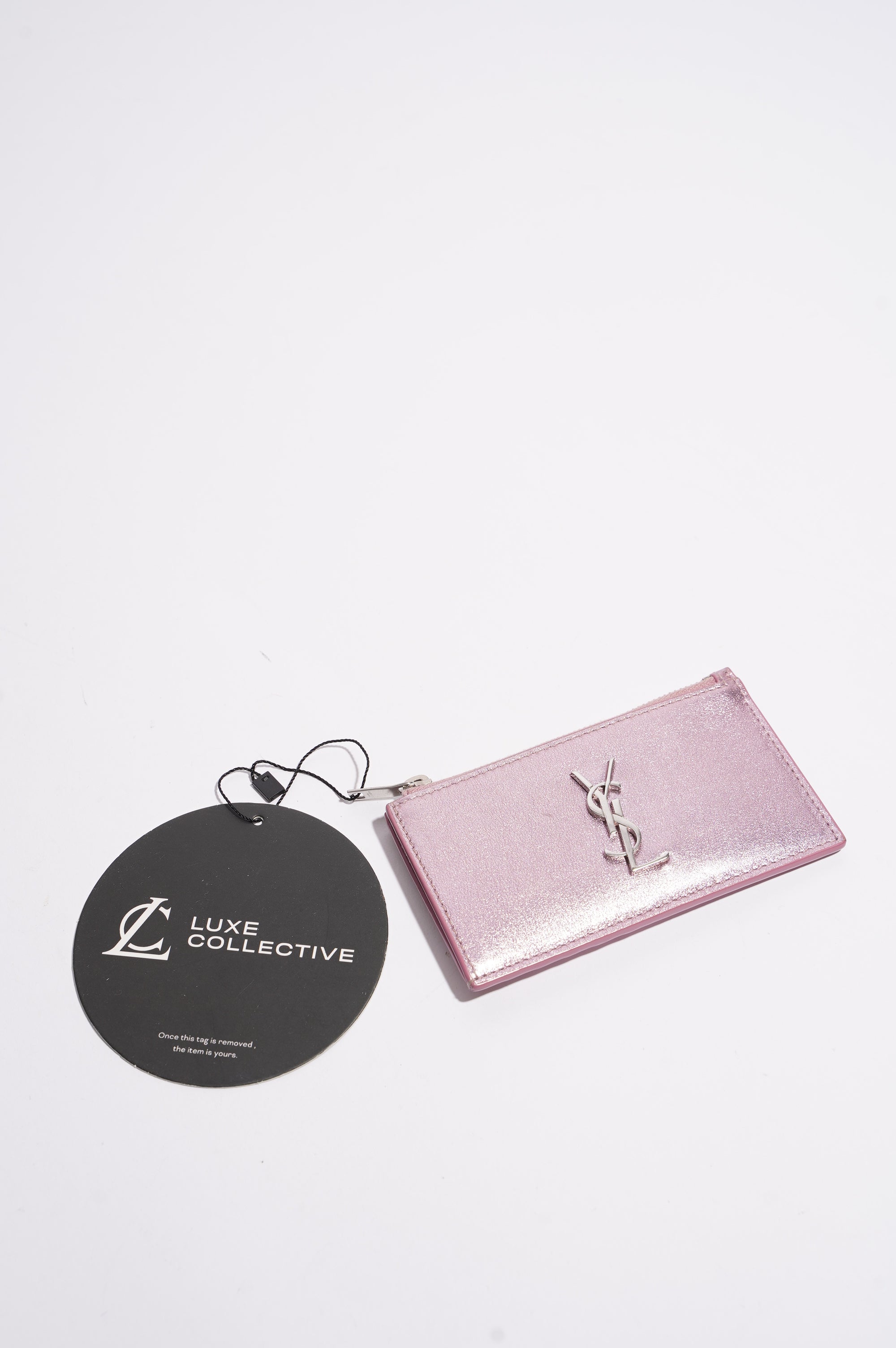 Saint Laurent Womens Zip Wallet Metallic Pink