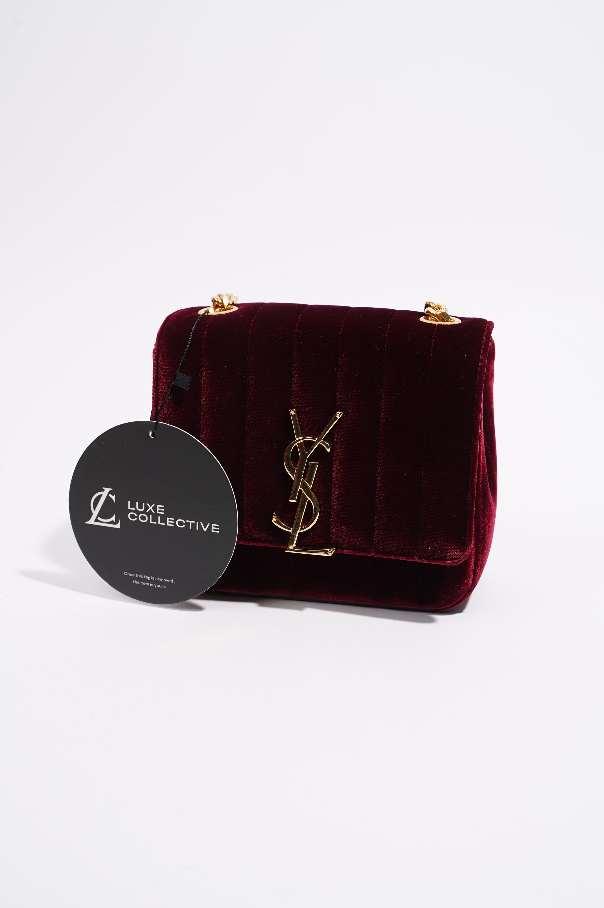 Saint Laurent Womens Vicky Burgundy Velvet Small