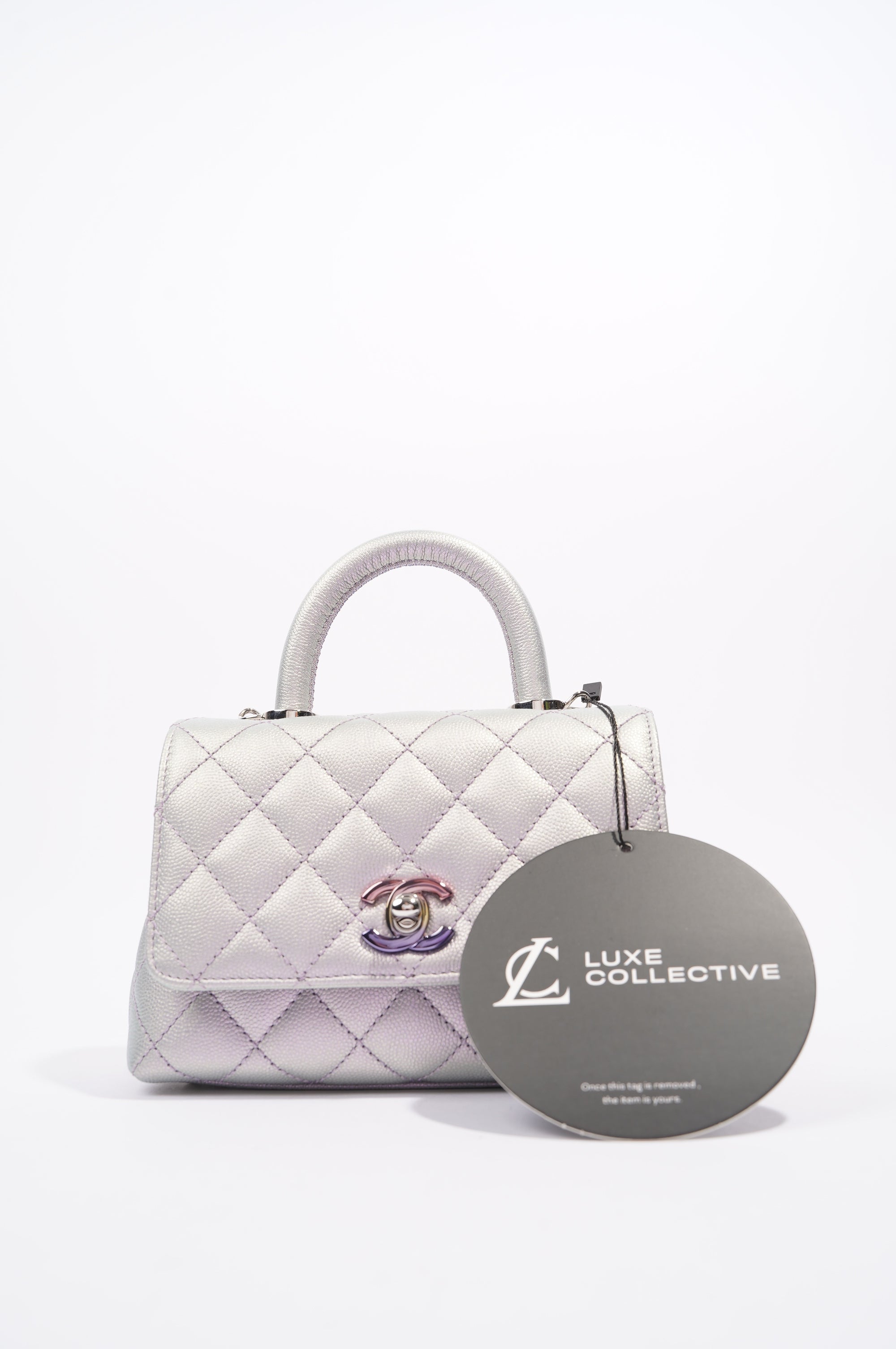 Chanel Womens 21K Coco Handle Iridescent Purple Caviar Mini