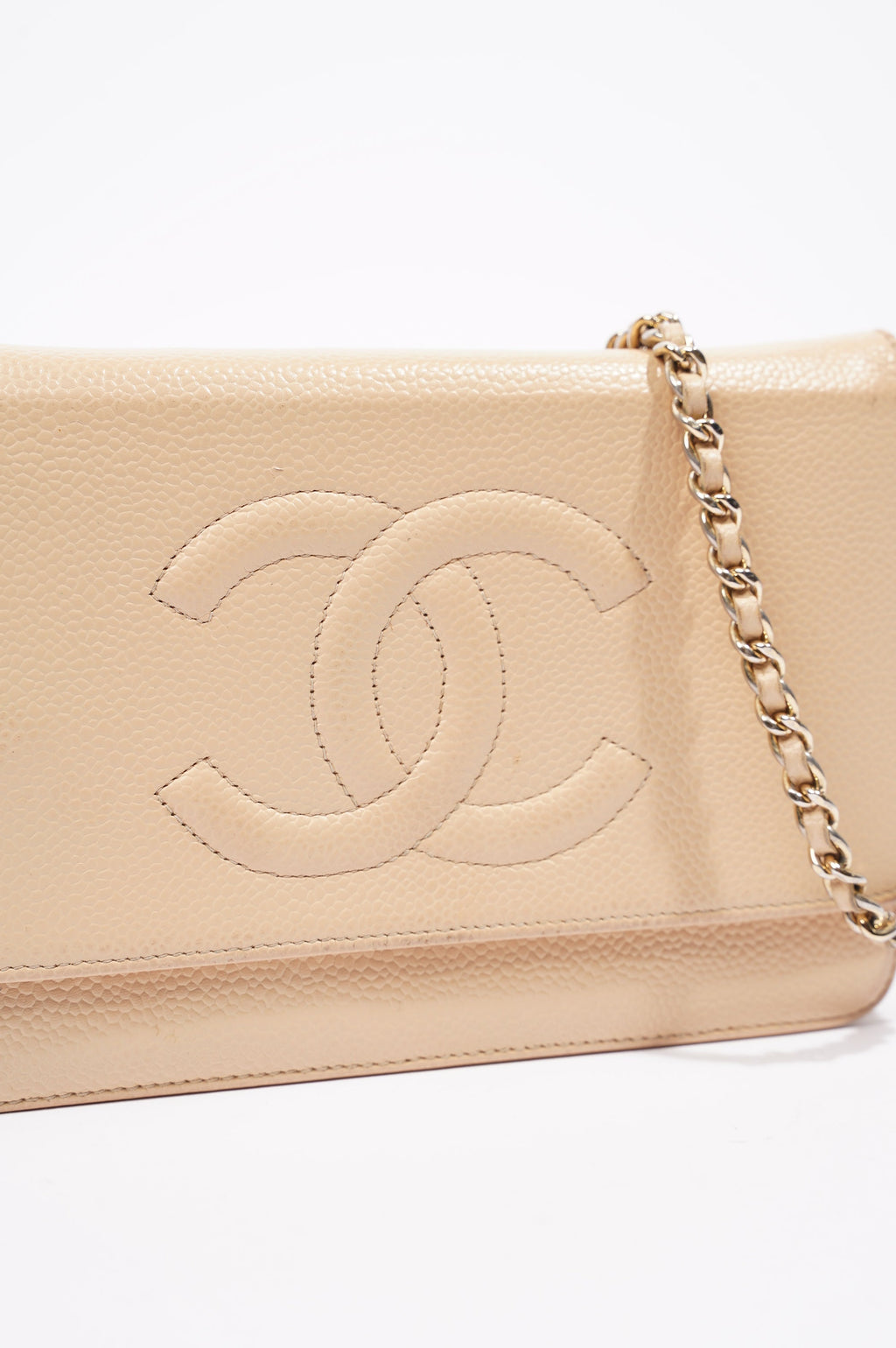 Chanel Womens Timeless Wallet On Chain Beige Caviar