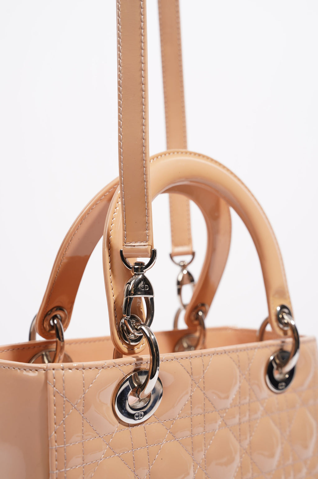 Christian Dior Womens Lady Dior Bag Nude Patent Leather Medium