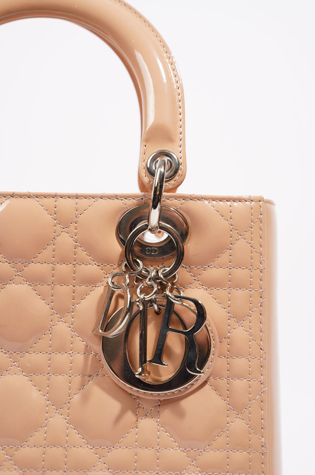 Christian Dior Womens Lady Dior Bag Nude Patent Leather Medium