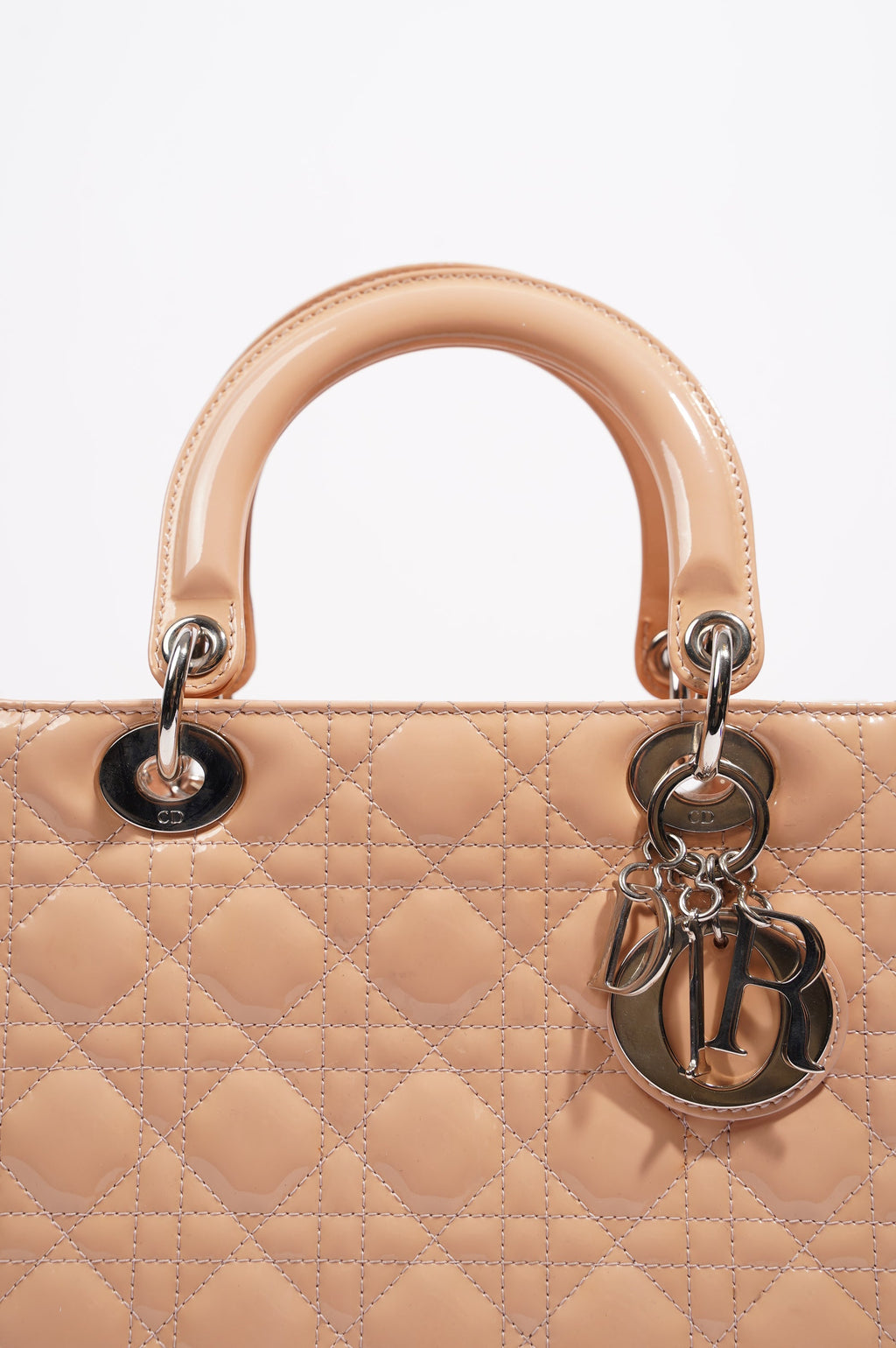 Christian Dior Womens Lady Dior Bag Nude Patent Leather Medium