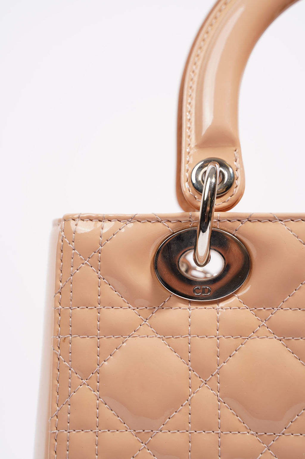 Christian Dior Womens Lady Dior Bag Nude Patent Leather Medium