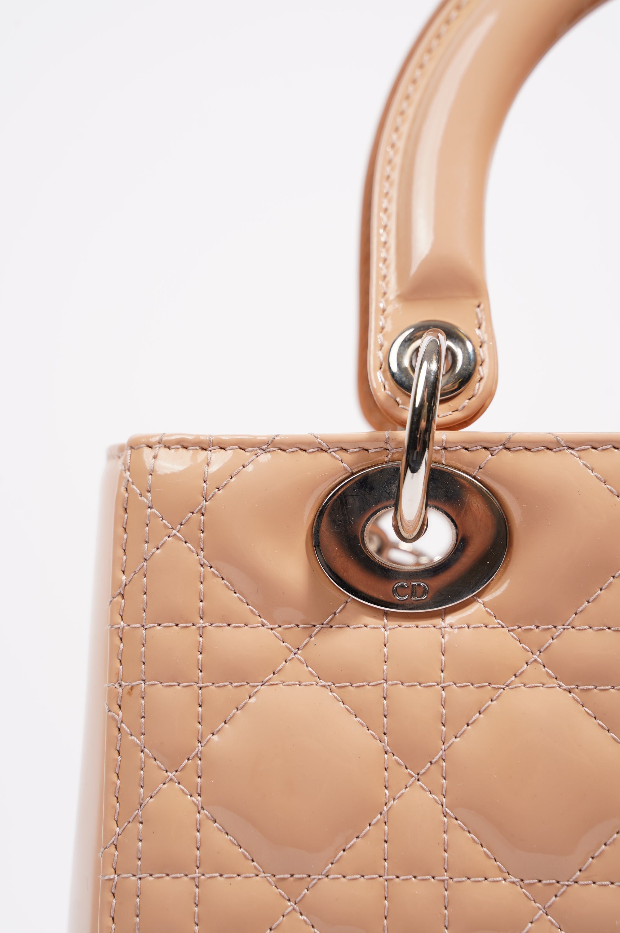 Christian Dior Womens Lady Dior Bag Nude Patent Leather Medium