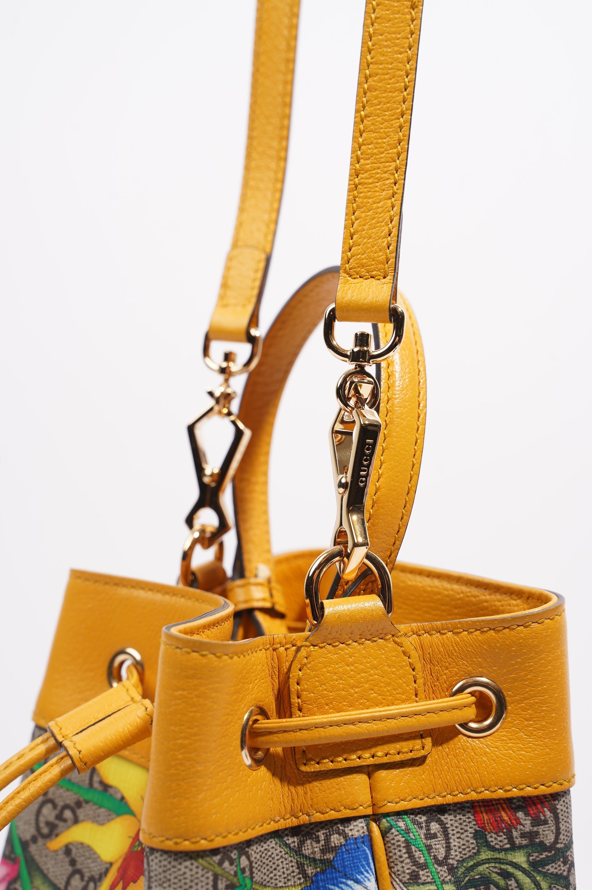 Gucci Womens Ophidia GG Flora Bucket Bag Yellow / Floral Canvas