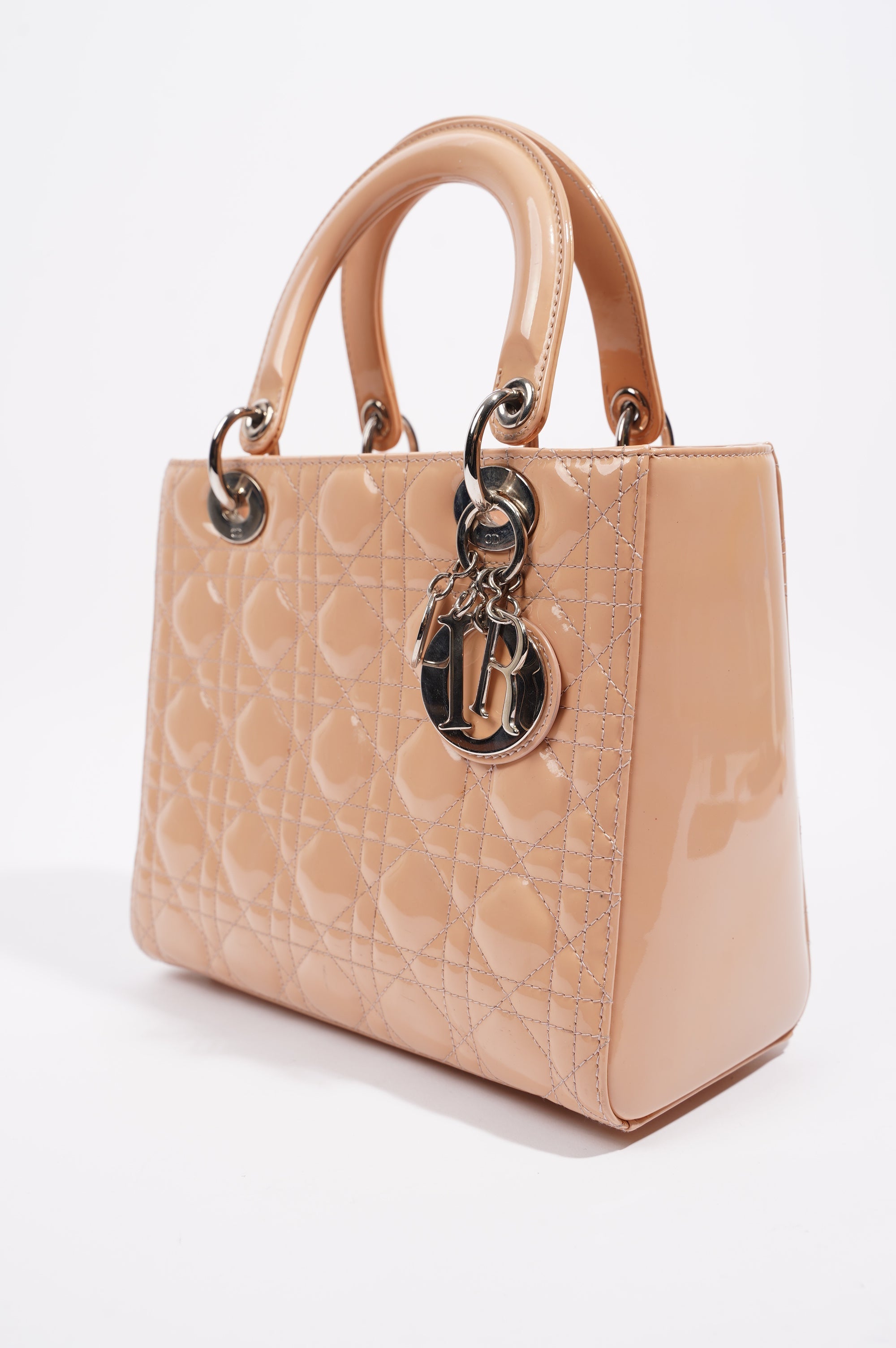 Christian Dior Womens Lady Dior Bag Nude Patent Leather Medium