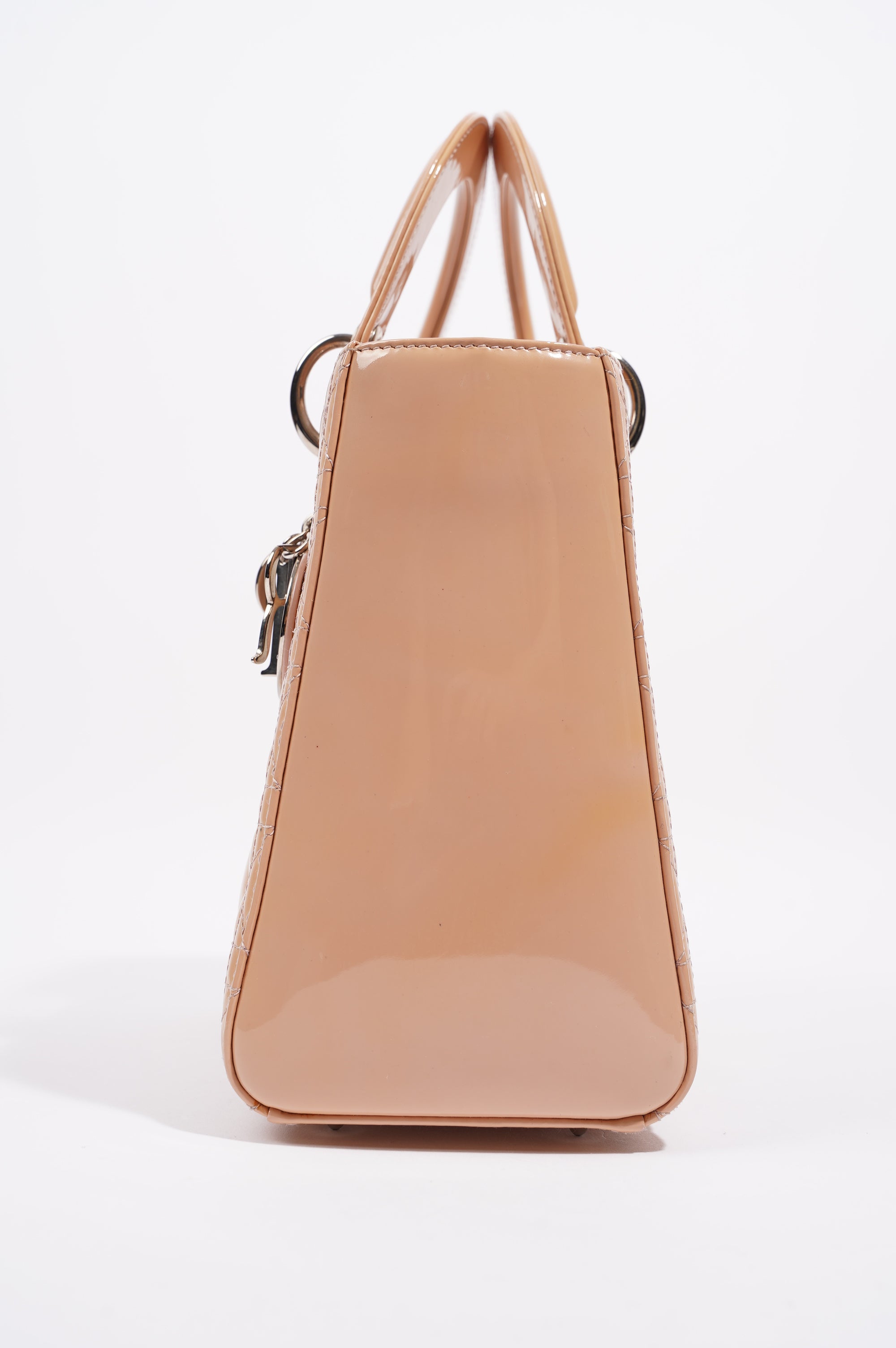 Christian Dior Womens Lady Dior Bag Nude Patent Leather Medium
