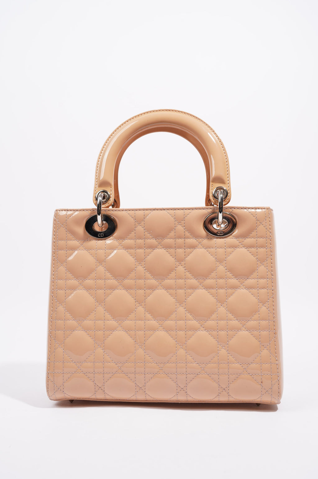 Christian Dior Womens Lady Dior Bag Nude Patent Leather Medium