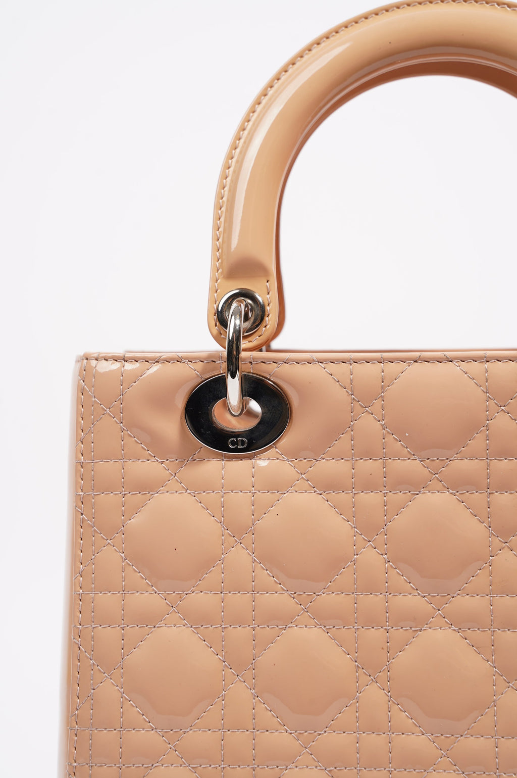 Christian Dior Womens Lady Dior Bag Nude Patent Leather Medium