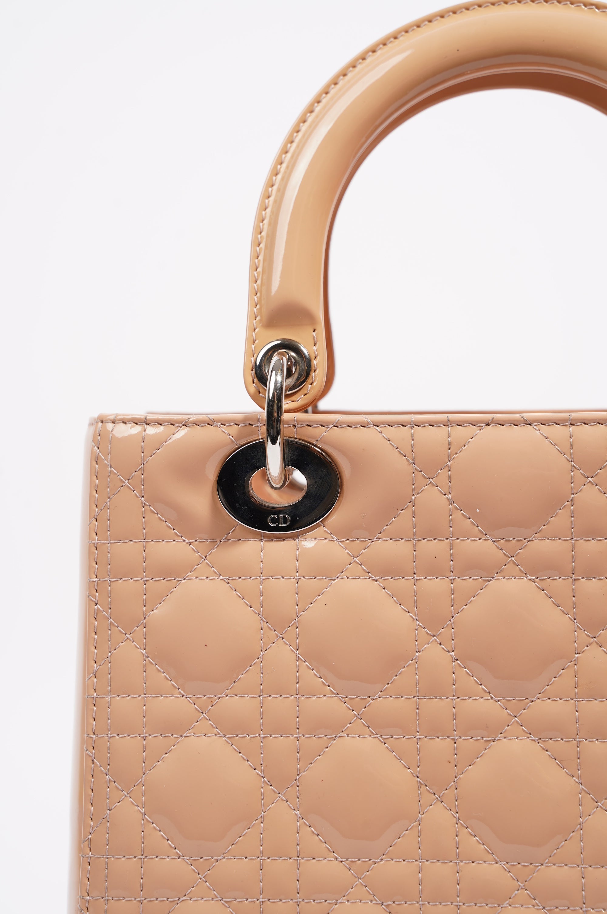 Christian Dior Womens Lady Dior Bag Nude Patent Leather Medium
