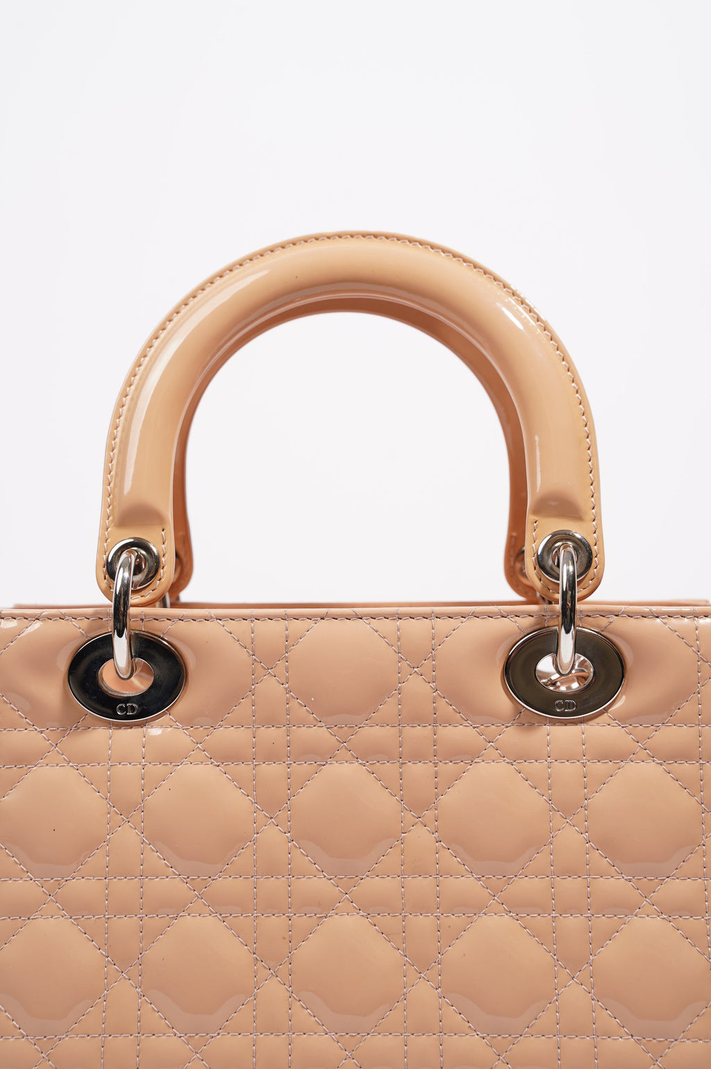 Christian Dior Womens Lady Dior Bag Nude Patent Leather Medium