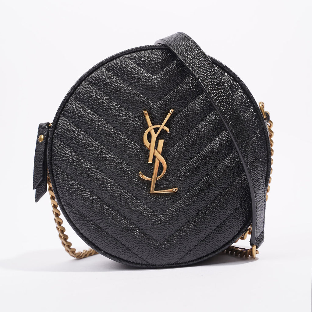 Saint Laurent Womens Vinyle Round Camera Bag Black / Gold OS