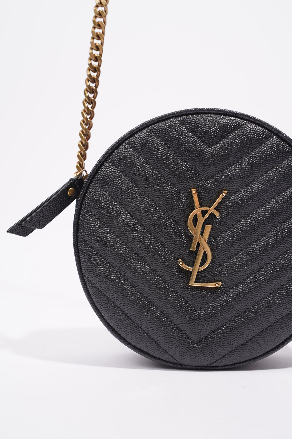 Saint Laurent Womens Vinyle Round Camera Bag Black / Gold OS