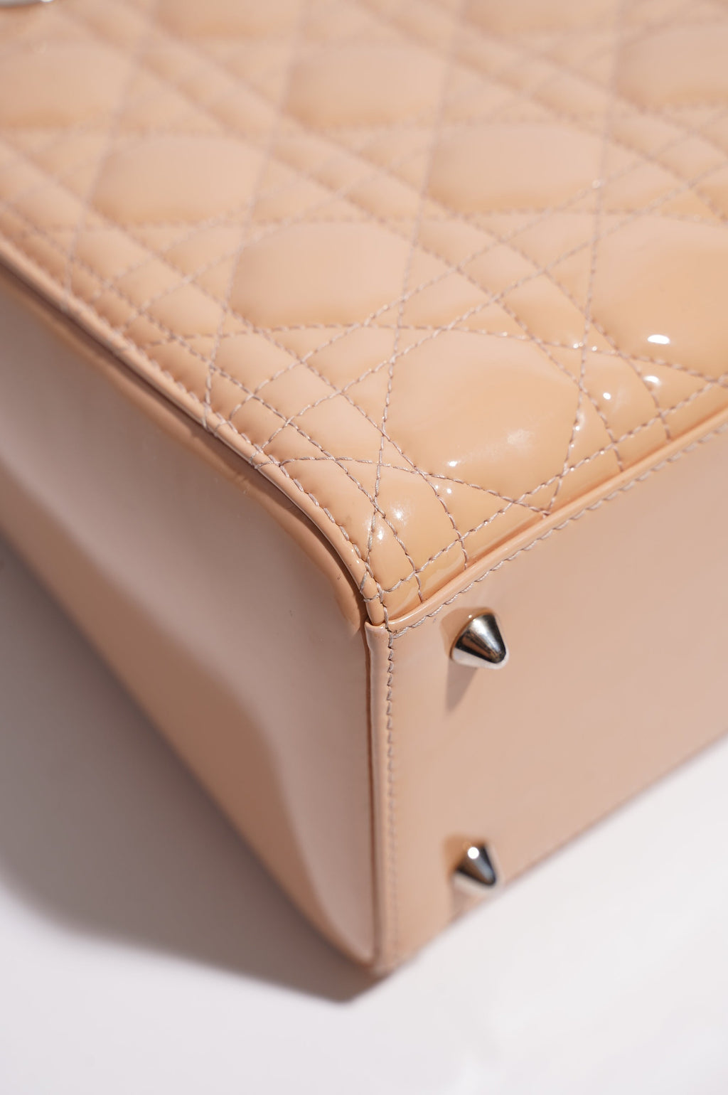 Christian Dior Womens Lady Dior Bag Nude Patent Leather Medium