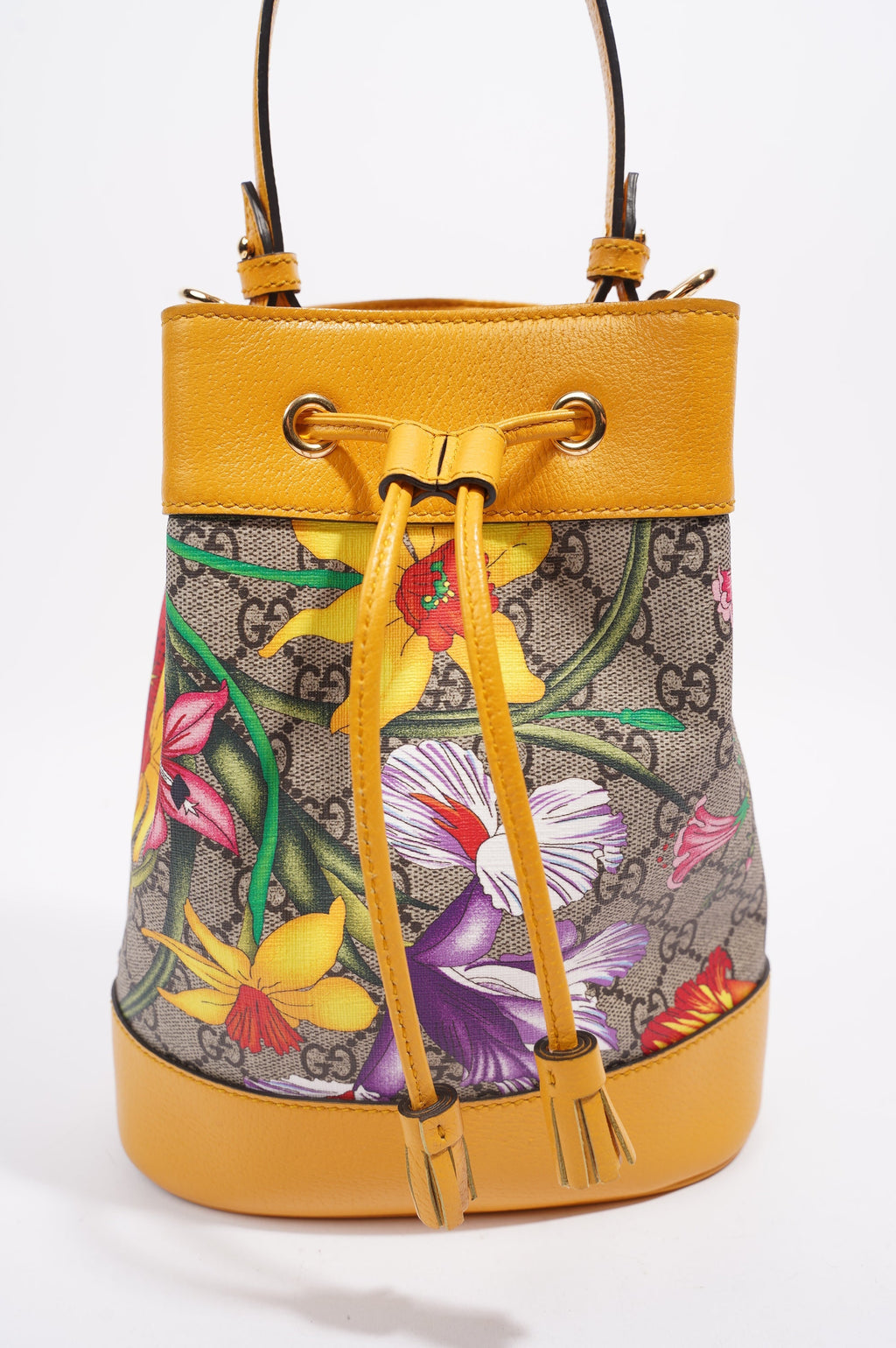 Gucci Womens Ophidia GG Flora Bucket Bag Yellow / Floral Canvas