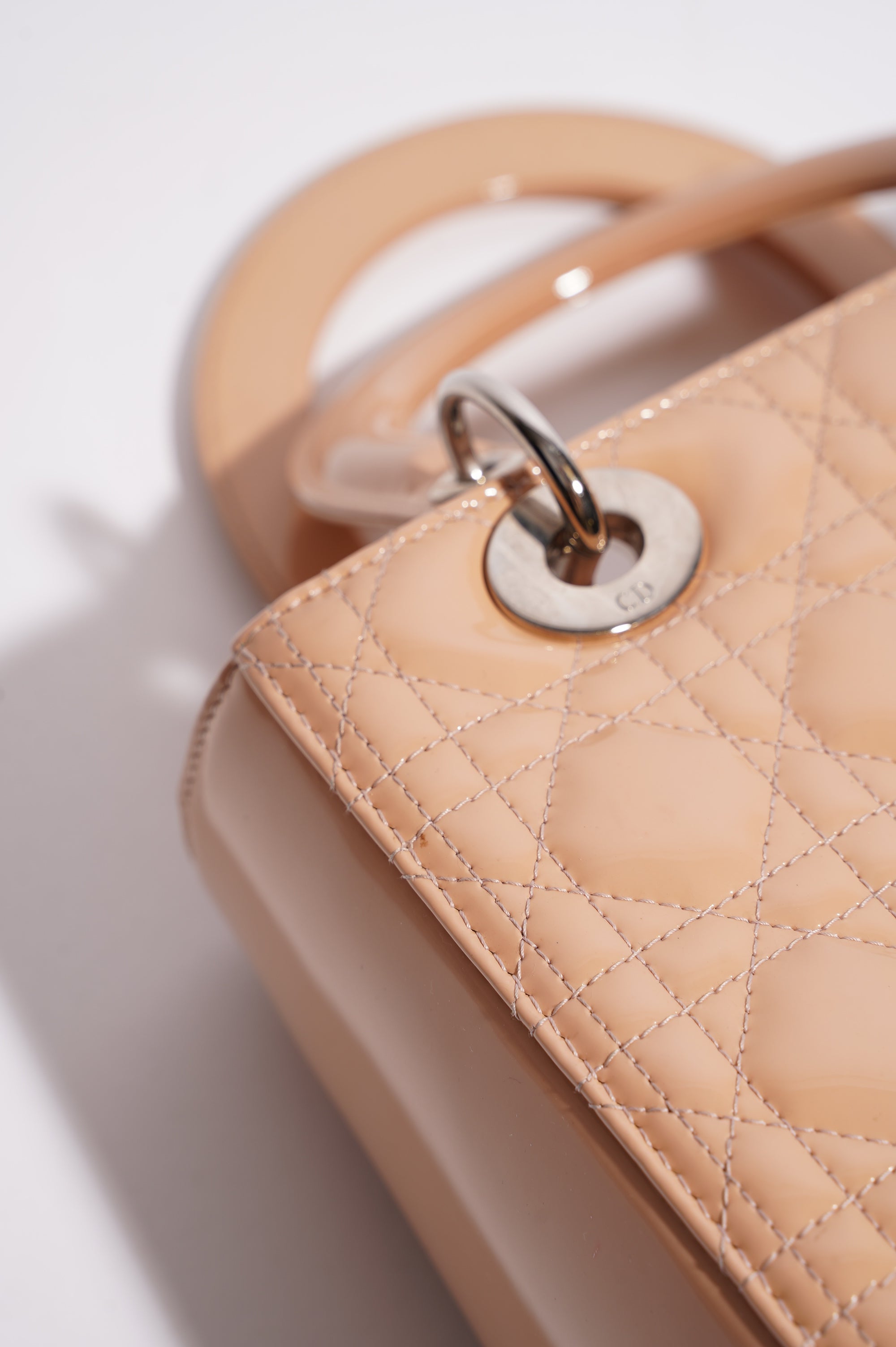 Christian Dior Womens Lady Dior Bag Nude Patent Leather Medium