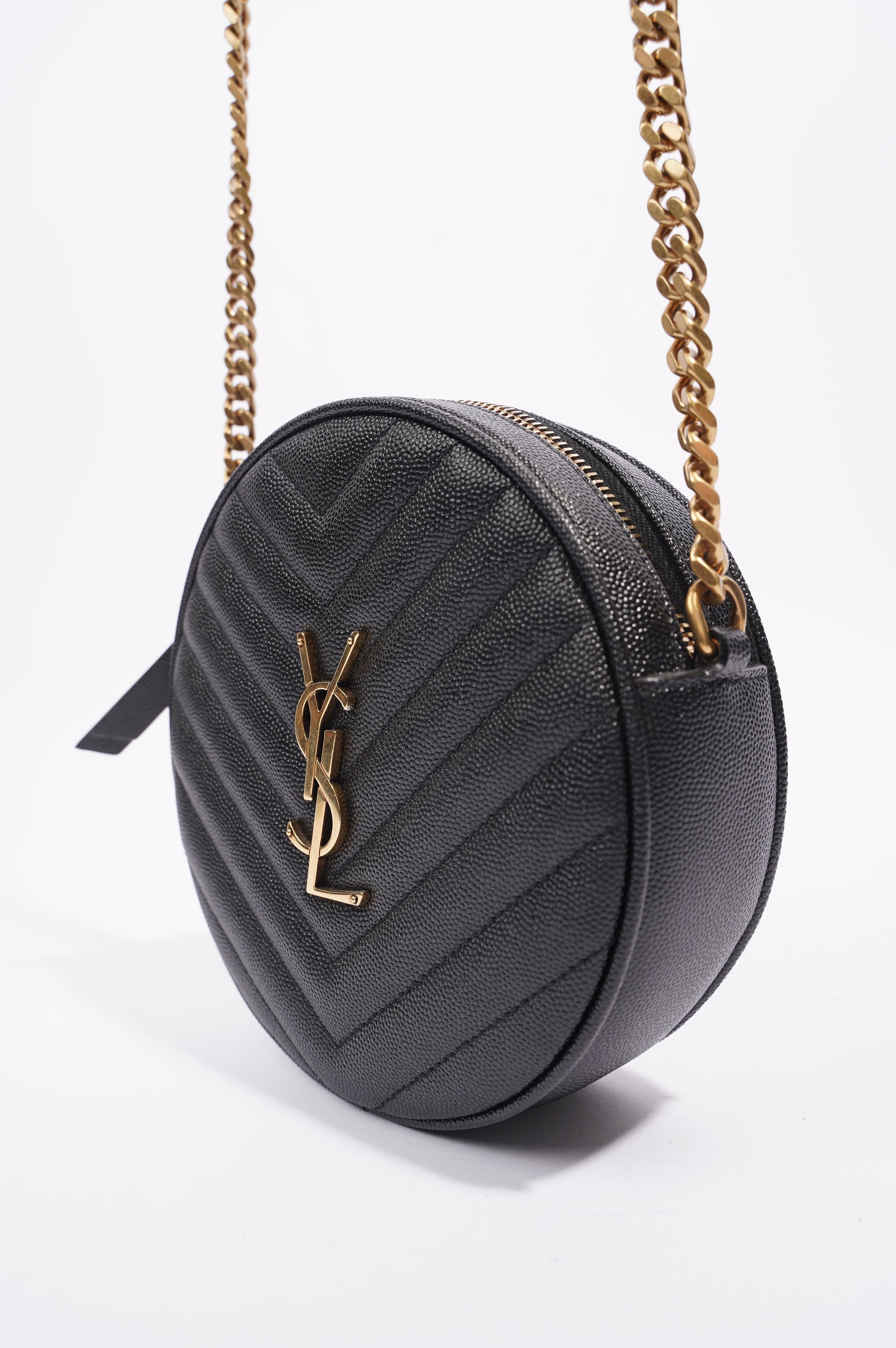 Saint Laurent Womens Vinyle Round Camera Bag Black / Gold OS