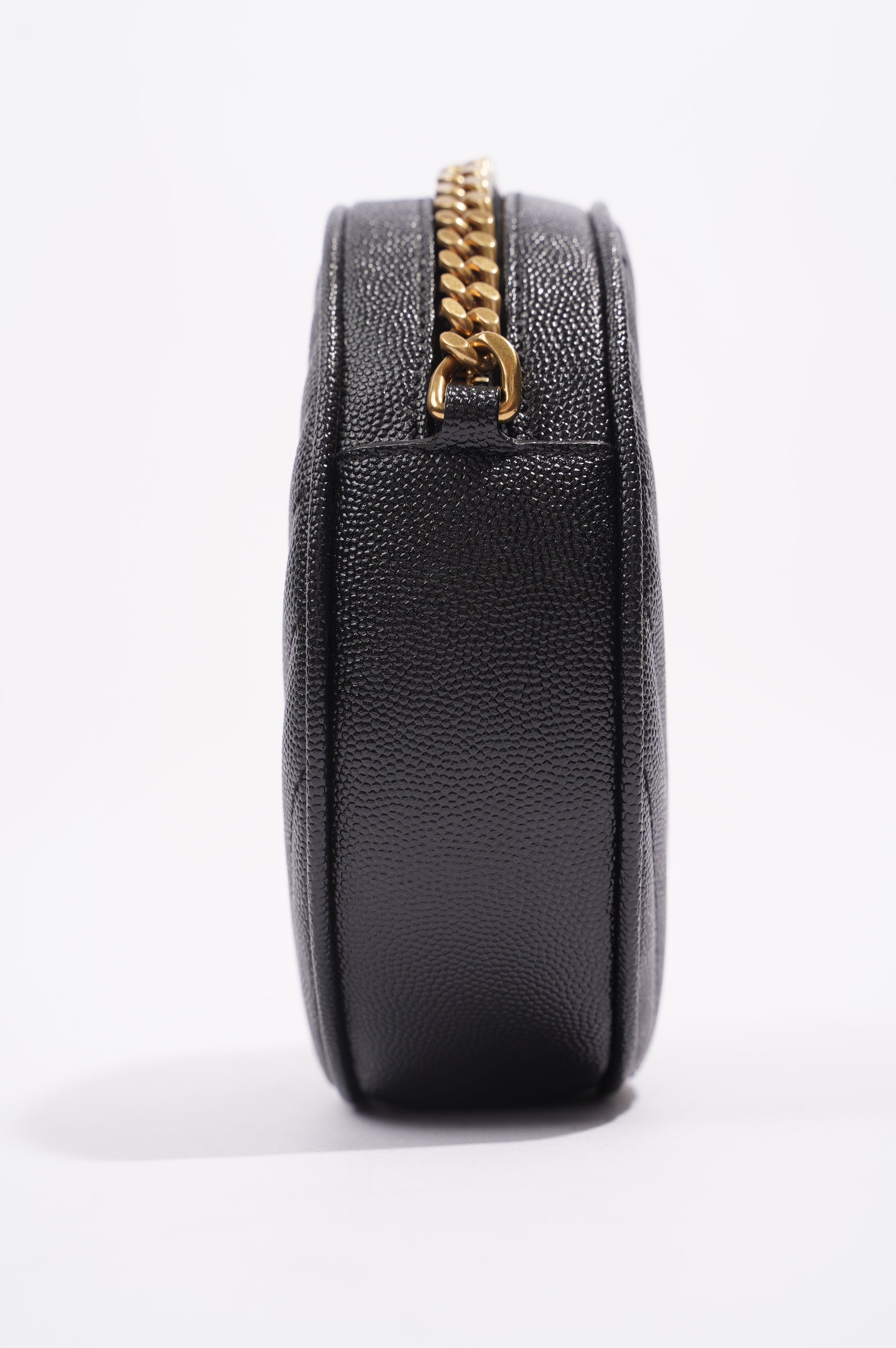 Saint Laurent Womens Vinyle Round Camera Bag Black / Gold OS