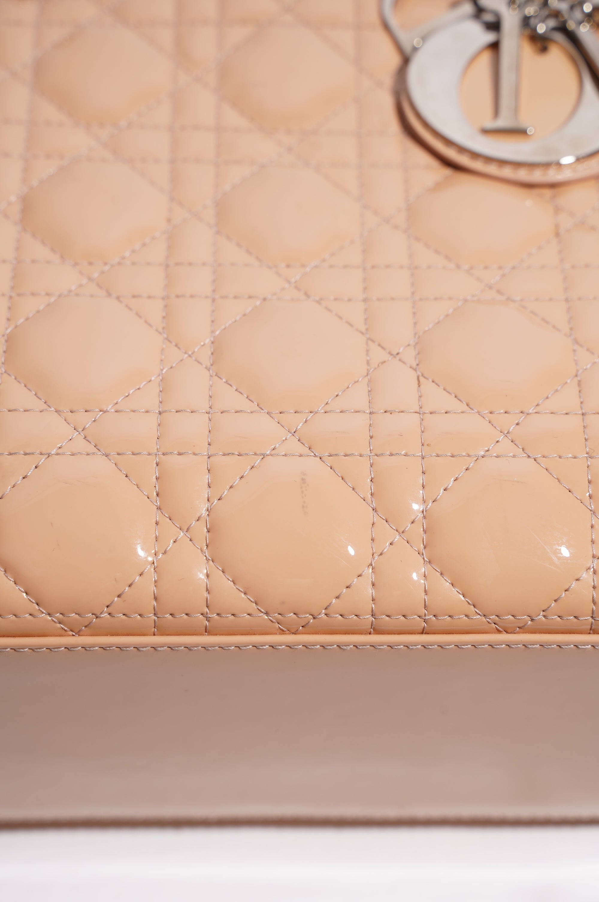 Christian Dior Womens Lady Dior Bag Nude Patent Leather Medium