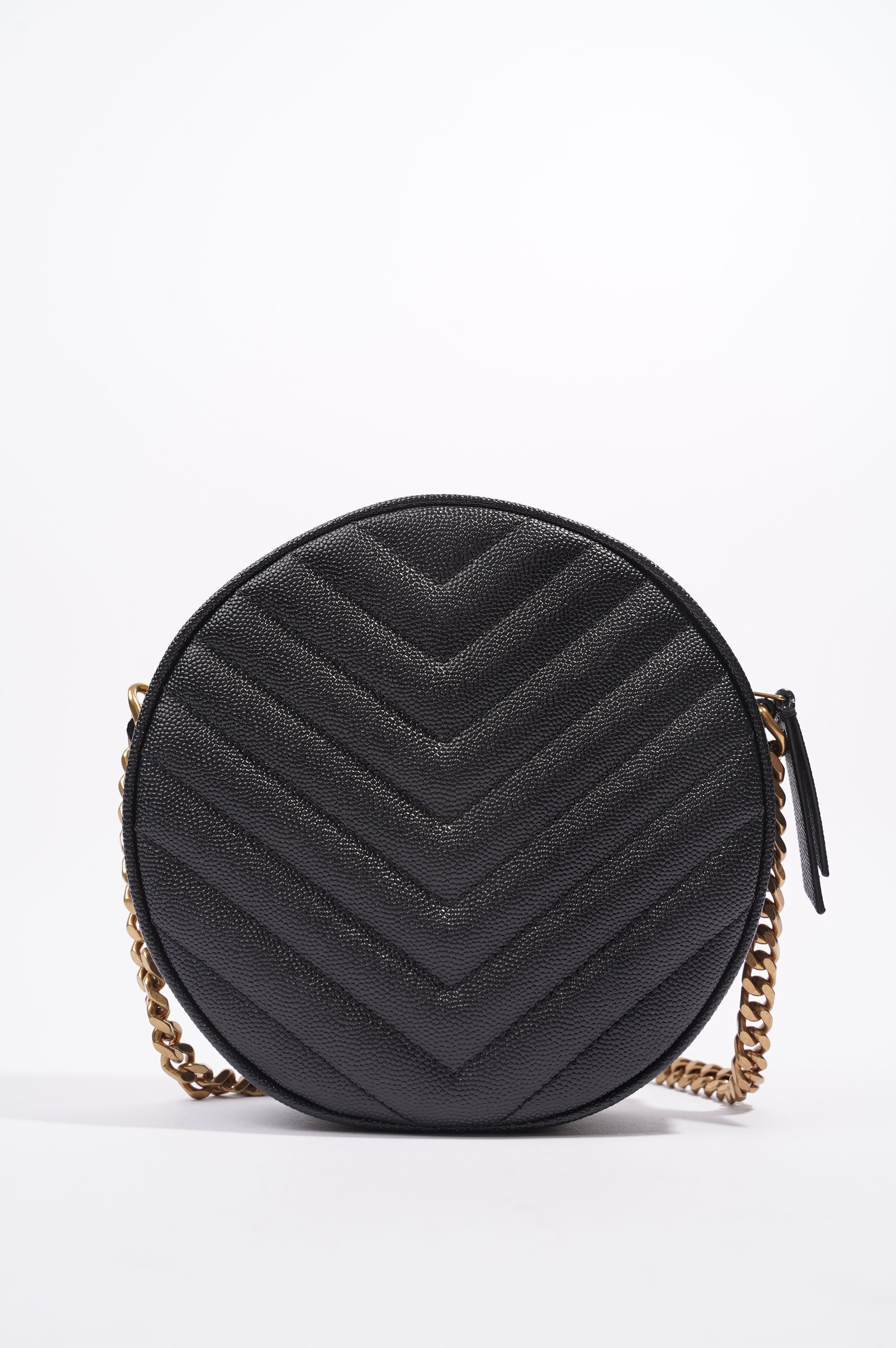 Saint Laurent Womens Vinyle Round Camera Bag Black / Gold OS
