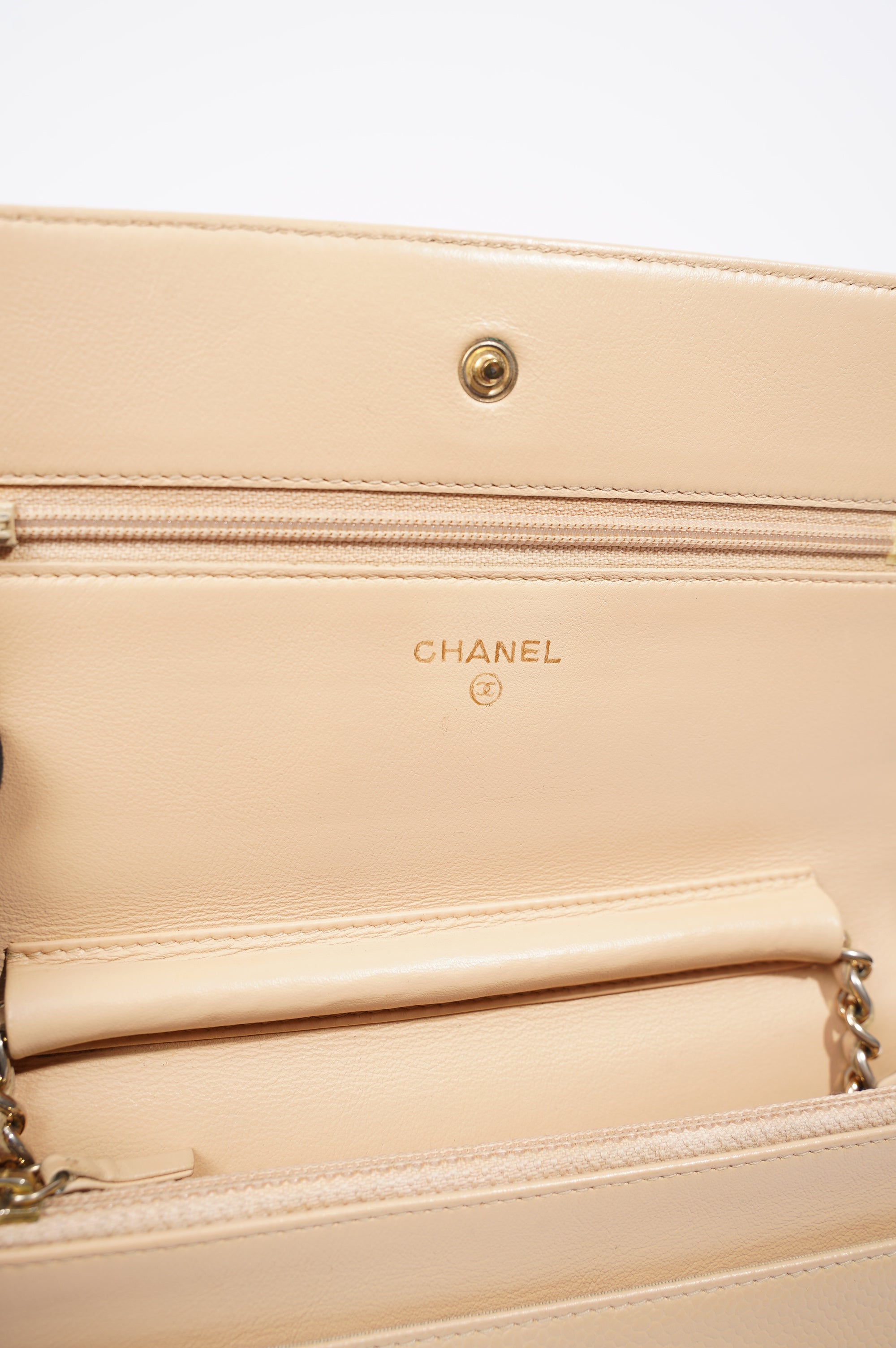 Chanel Womens Timeless Wallet On Chain Beige Caviar
