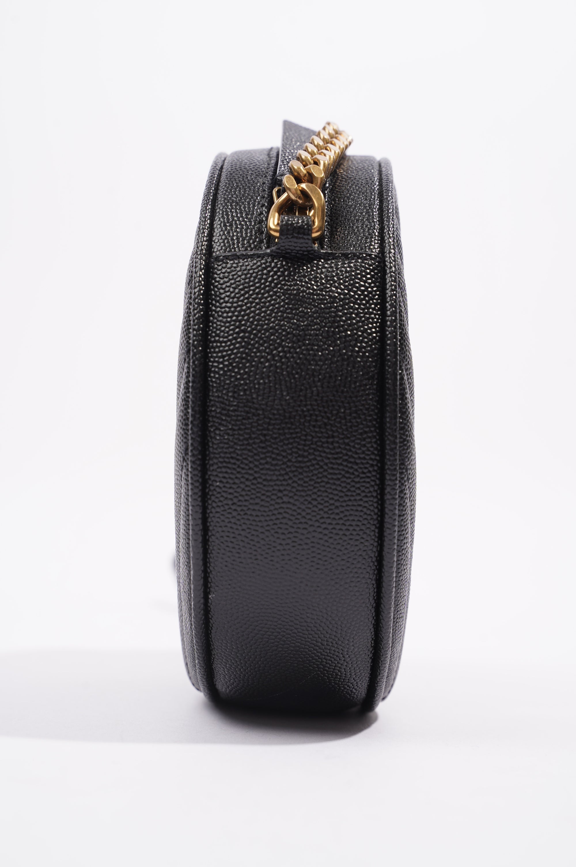 Saint Laurent Womens Vinyle Round Camera Bag Black / Gold OS