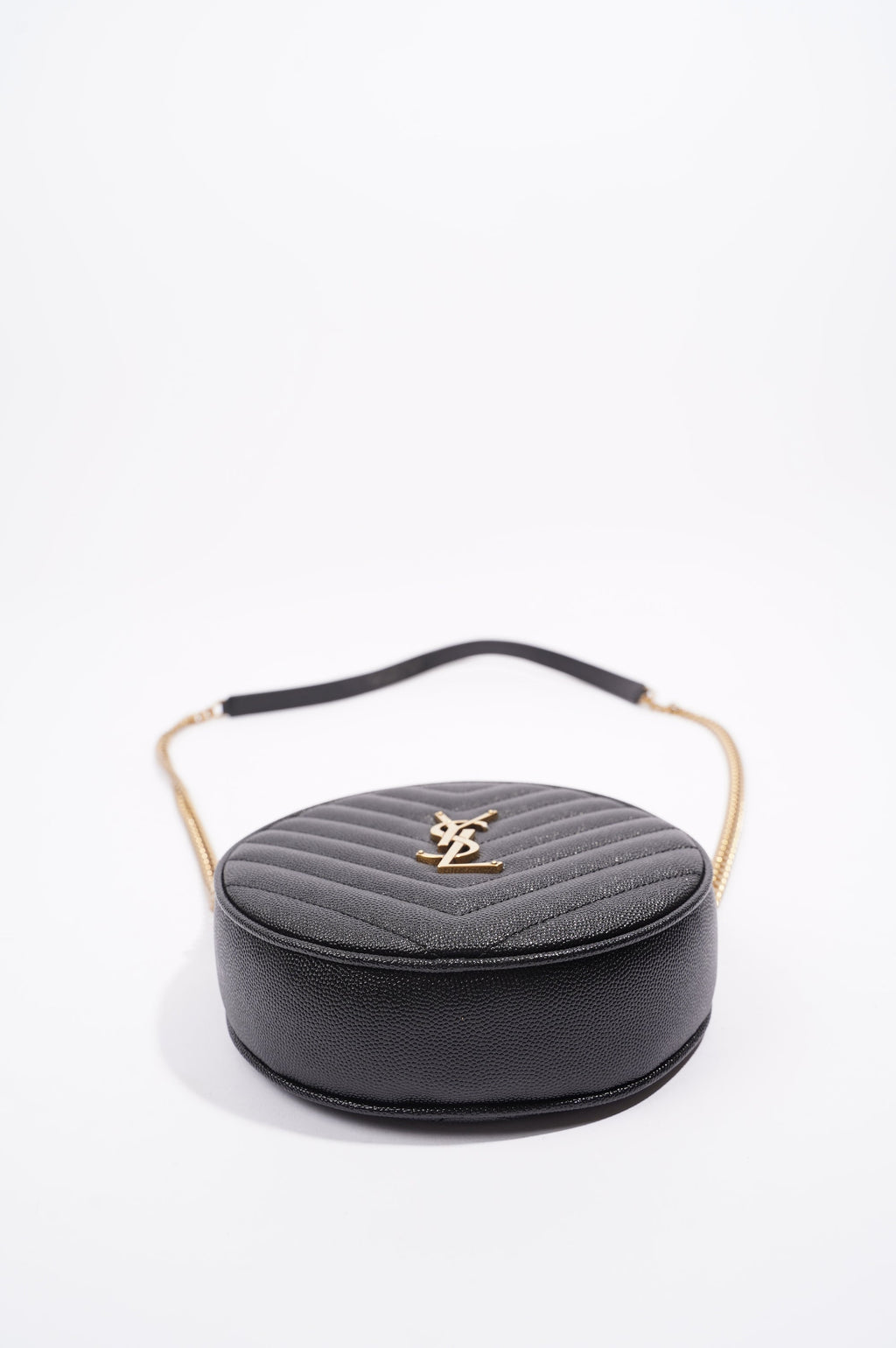 Saint Laurent Womens Vinyle Round Camera Bag Black / Gold OS