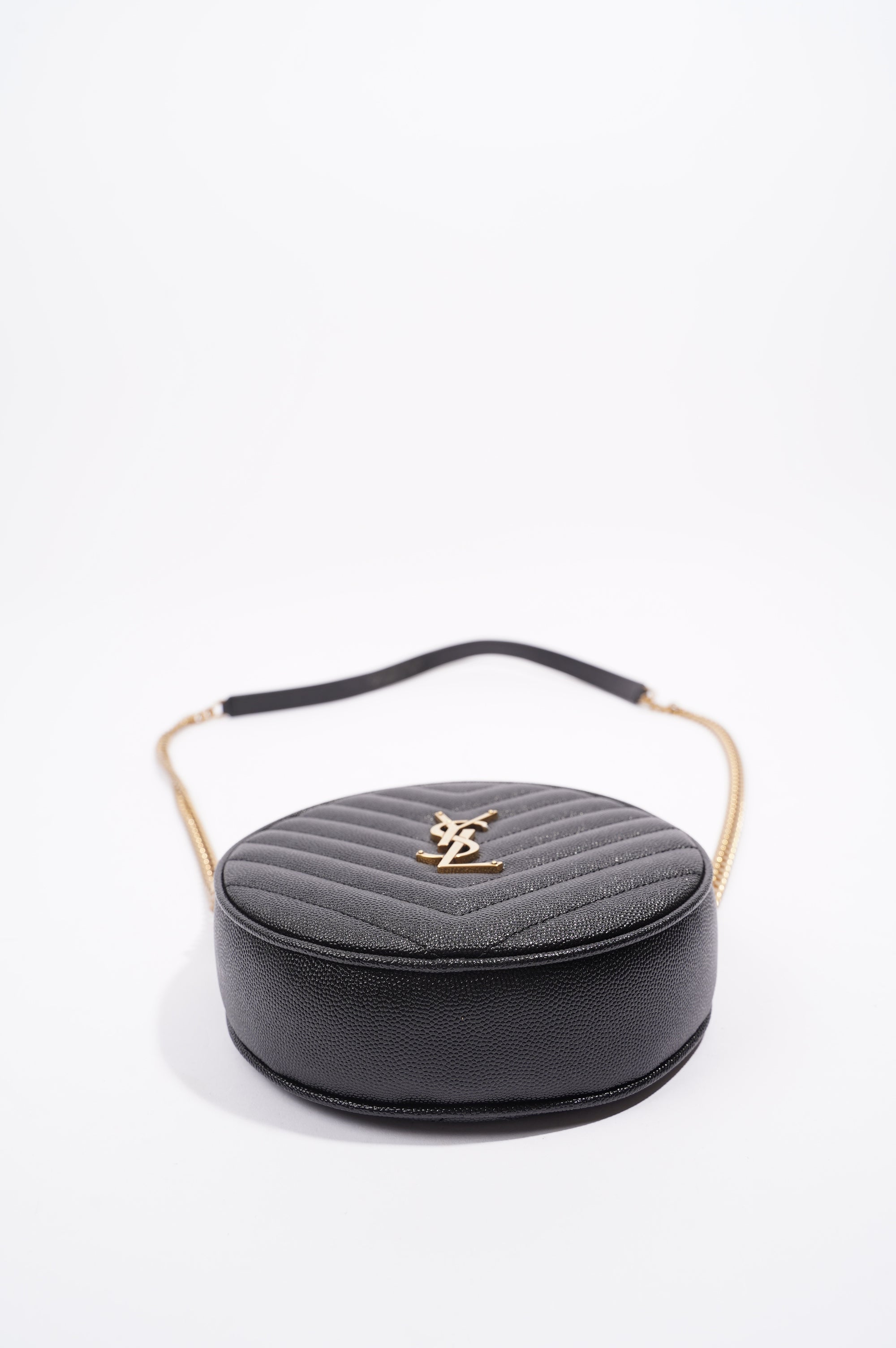 Saint Laurent Womens Vinyle Round Camera Bag Black / Gold OS