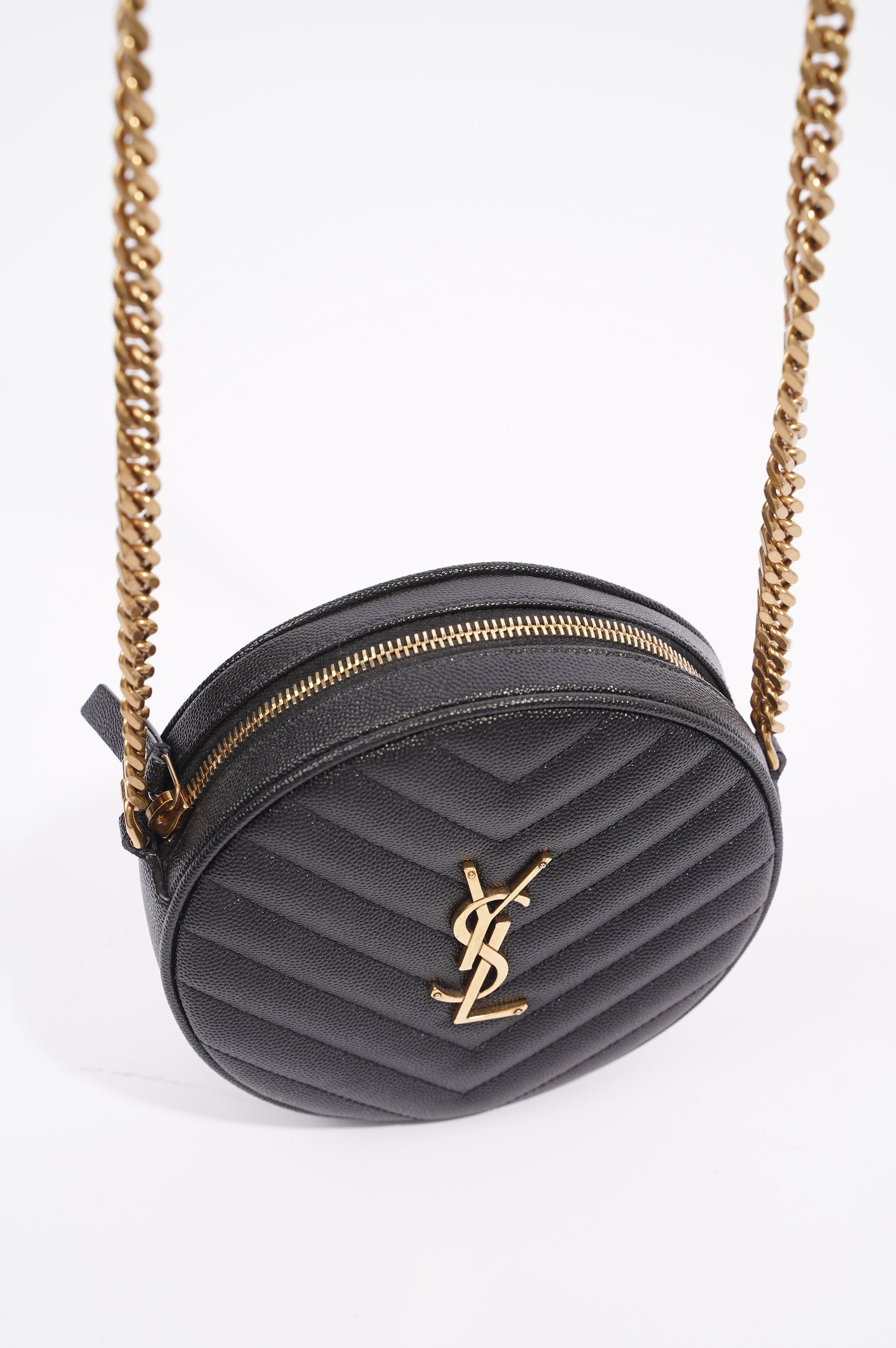 Saint Laurent Womens Vinyle Round Camera Bag Black / Gold OS