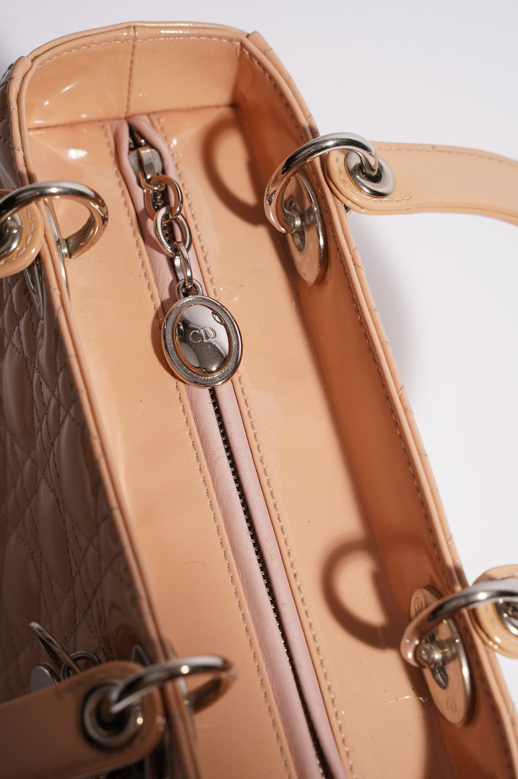 Christian Dior Womens Lady Dior Bag Nude Patent Leather Medium