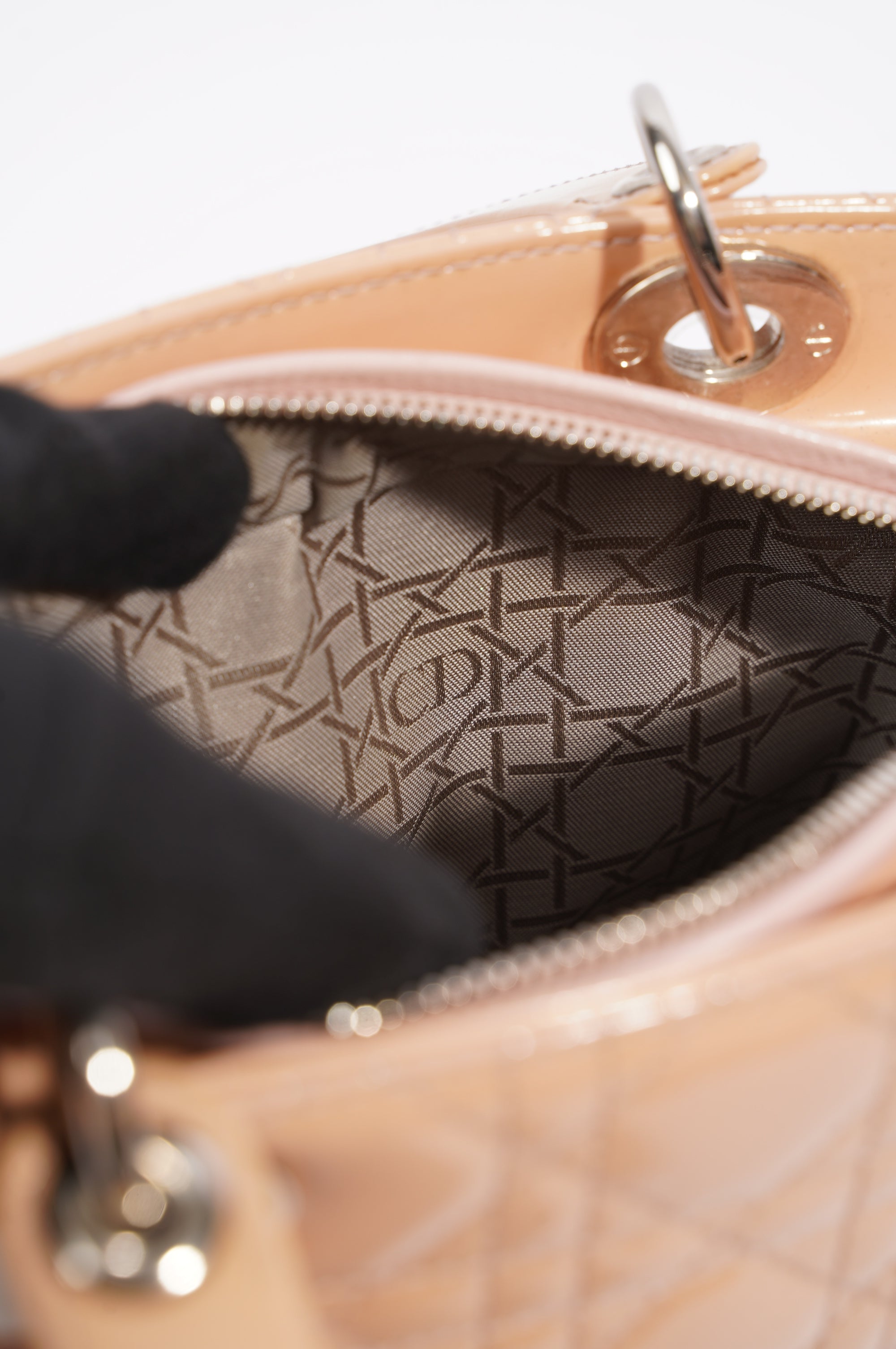 Christian Dior Womens Lady Dior Bag Nude Patent Leather Medium