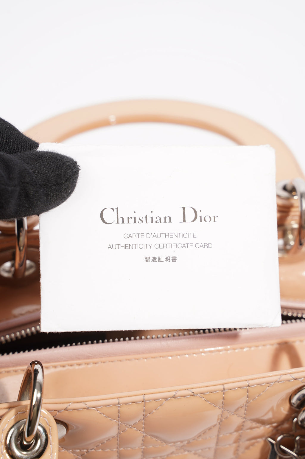 Christian Dior Womens Lady Dior Bag Nude Patent Leather Medium