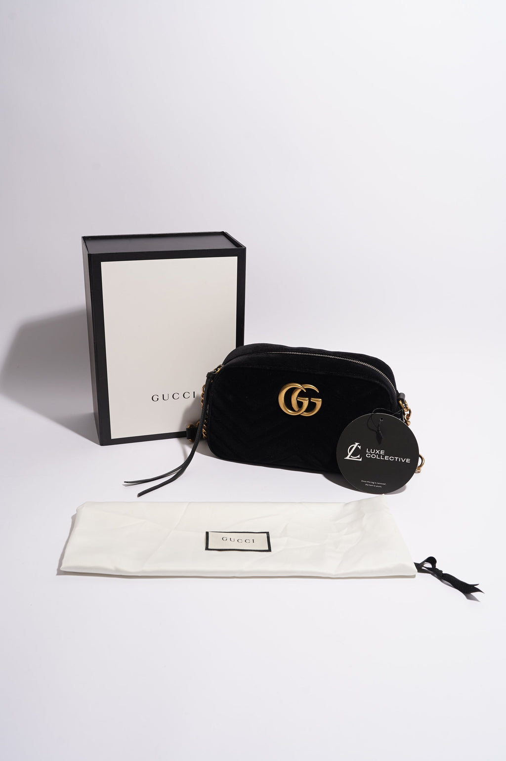 Gucci Womens GG Marmont Zip Bag Black Velvet Small