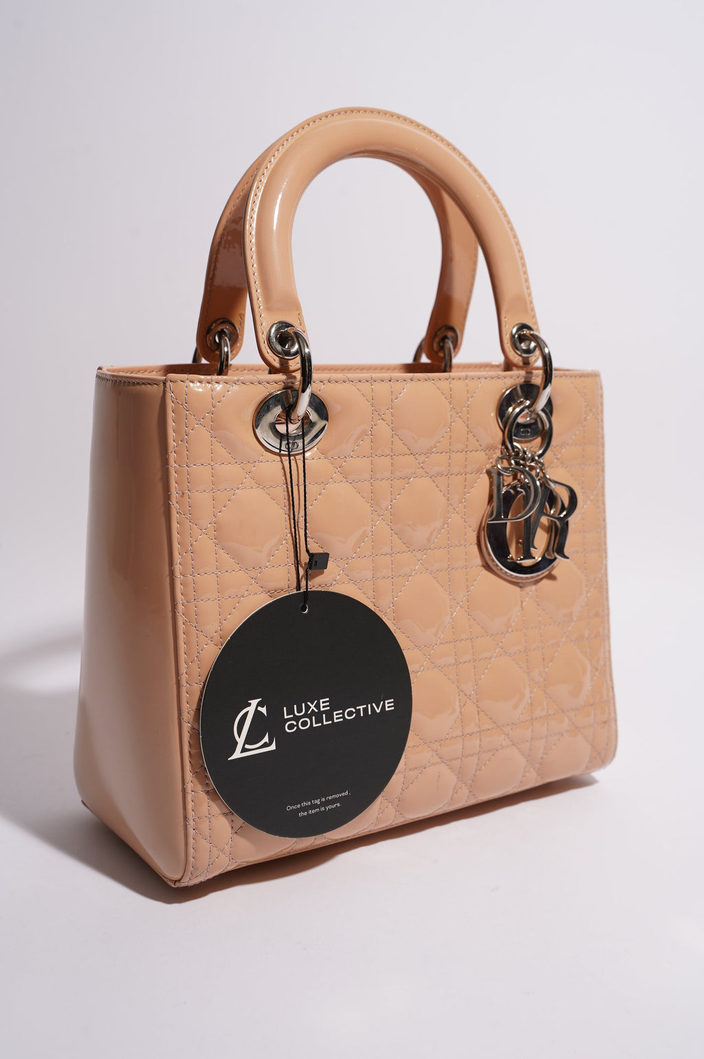 Christian Dior Womens Lady Dior Bag Nude Patent Leather Medium