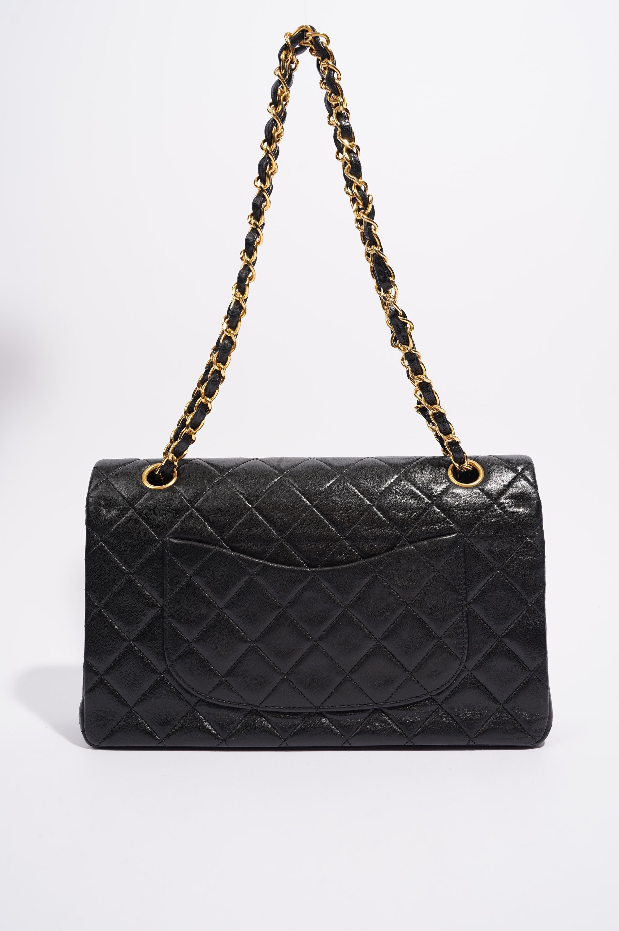 Chanel Womens Vintage Lambskin Classic Flap Black Medium